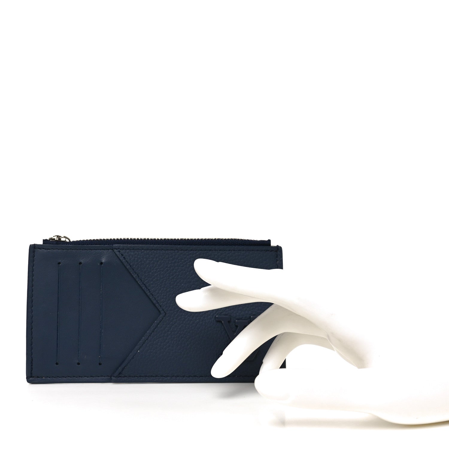 Calfskin Aerogram Coin Card Holder Navy Blue