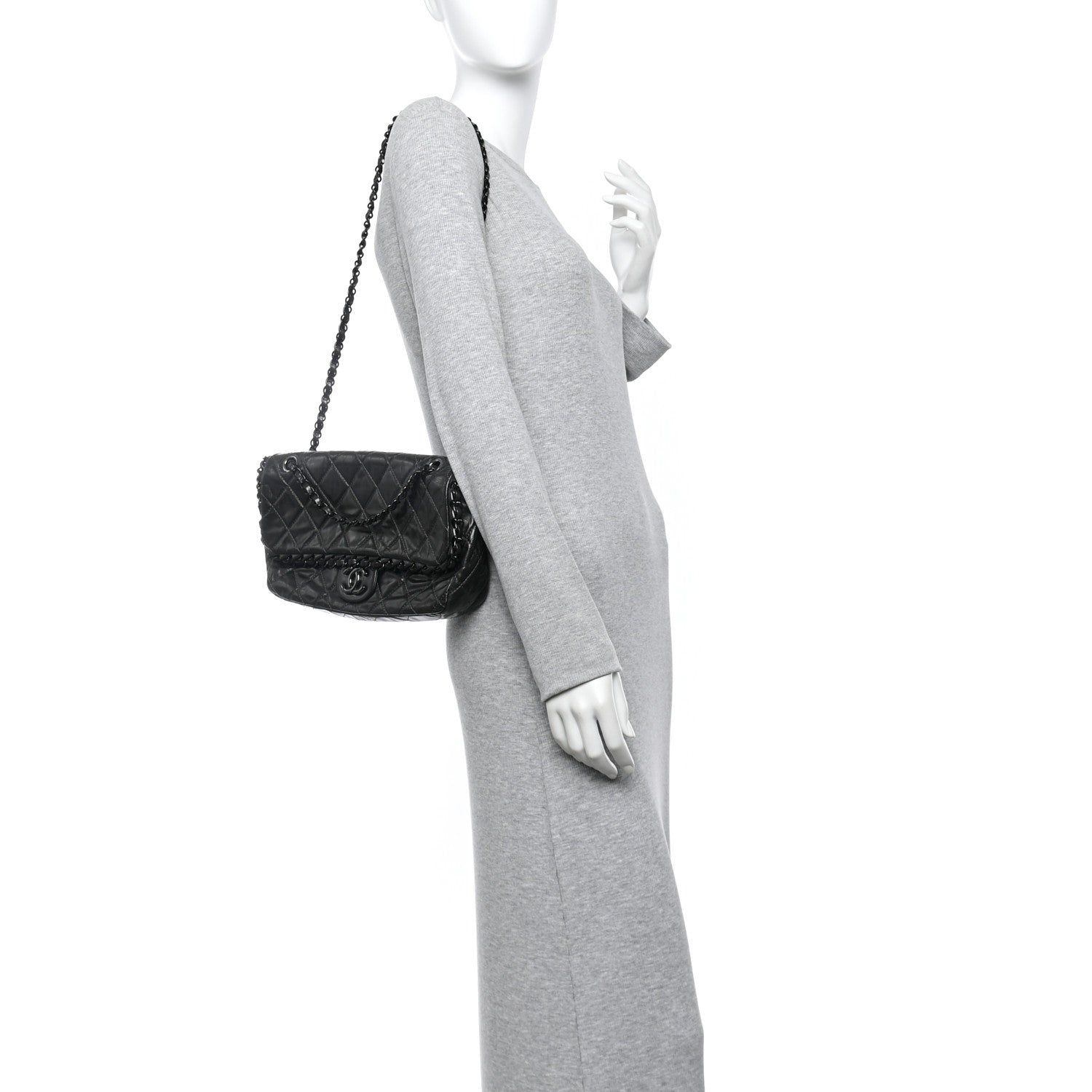 Metallic Calfskin Quilted Medium Chain Me Flap Grey