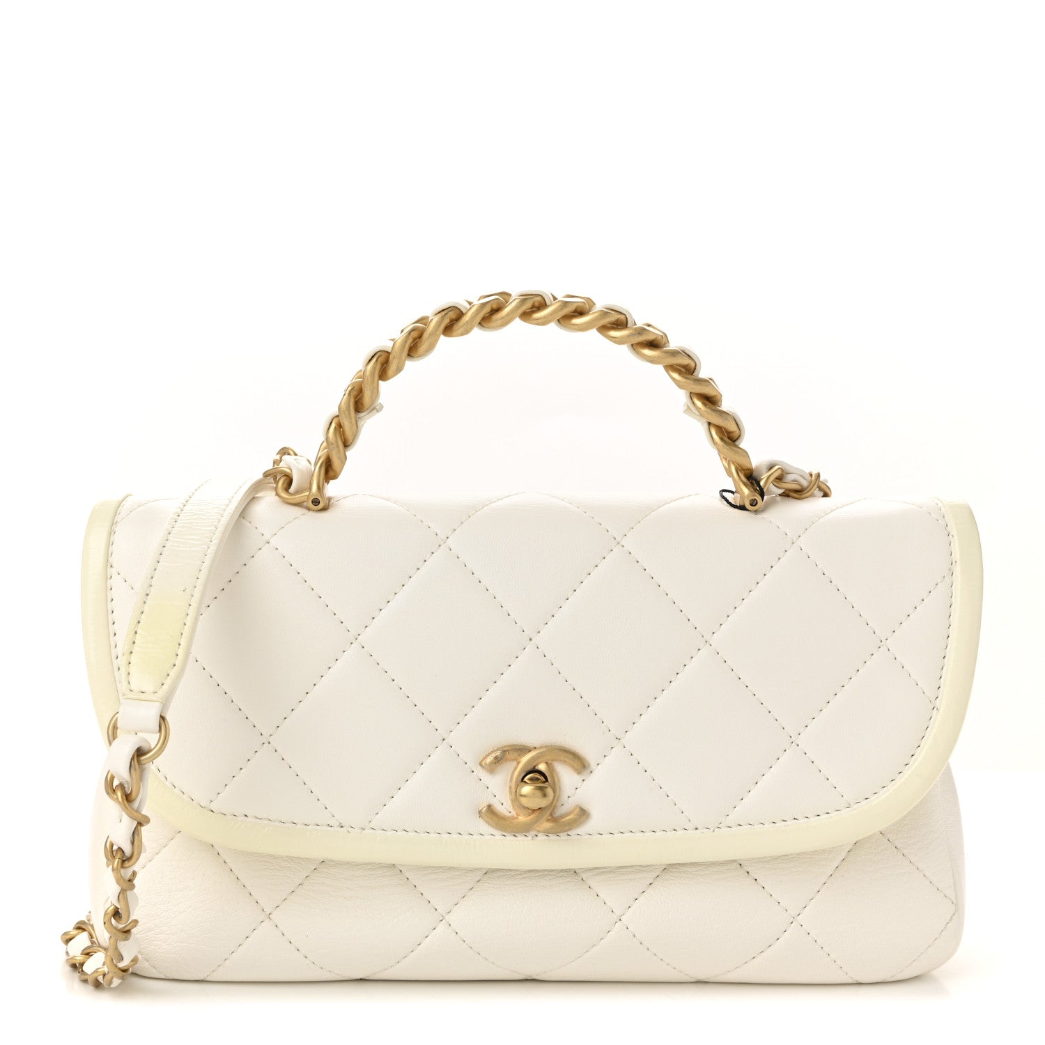Lambskin Patent Quilted Small La Parisienne Top Handle Flap White