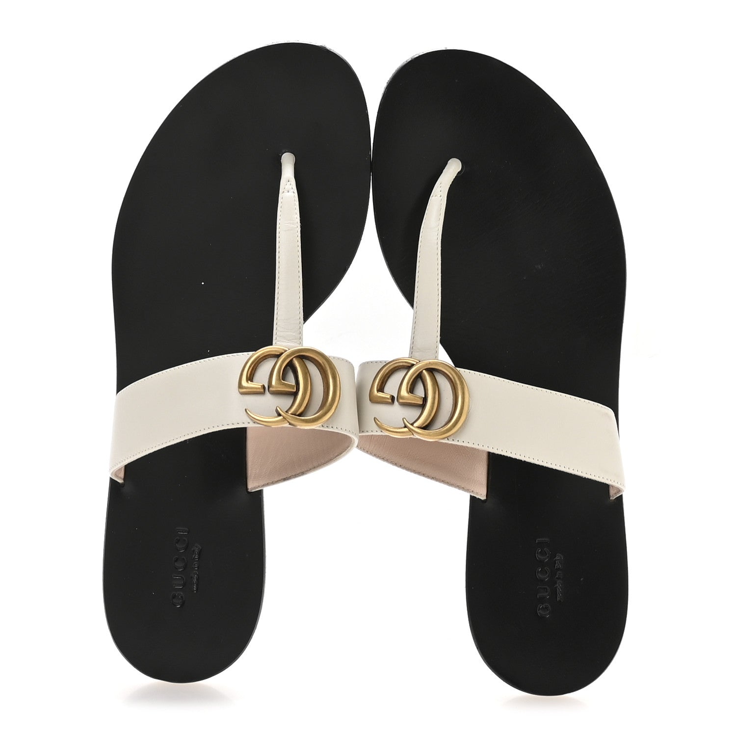 Calfskin GG Marmont Thong Sandals 39 Mystic White