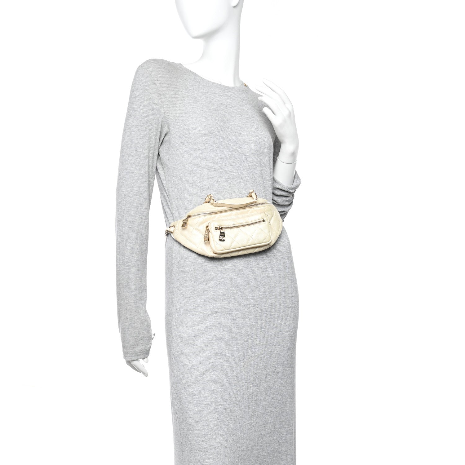 Calfskin Quilted All About Waist Belt Bag Light Beige