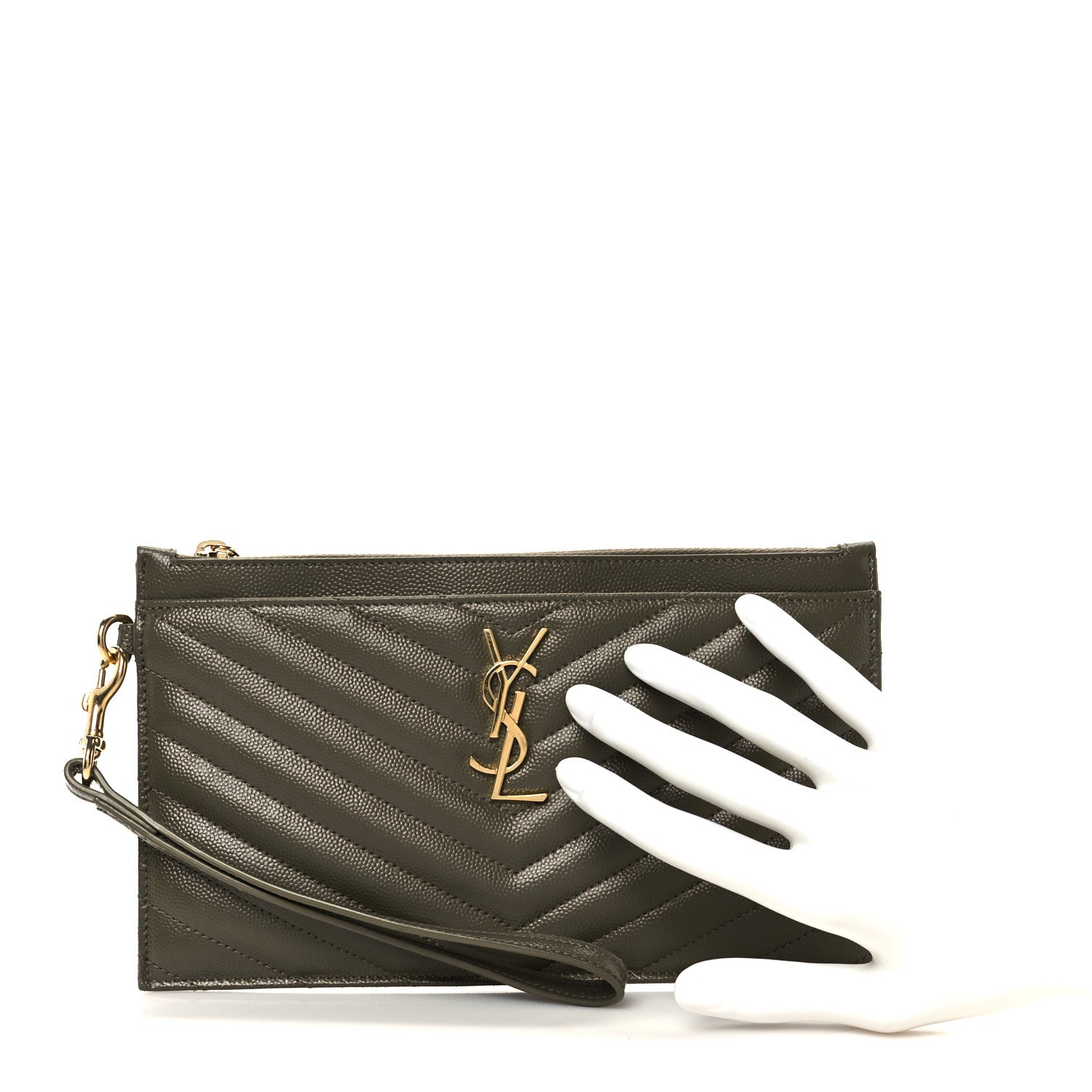 Grain De Poudre Chevron Monogram Bill Pouch Vert Kaki