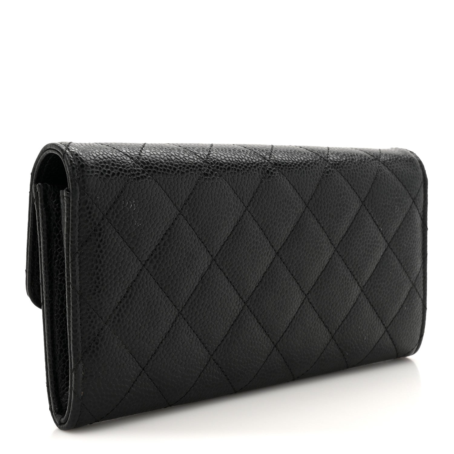 Caviar Quilted Large Gusset Flap Wallet Black