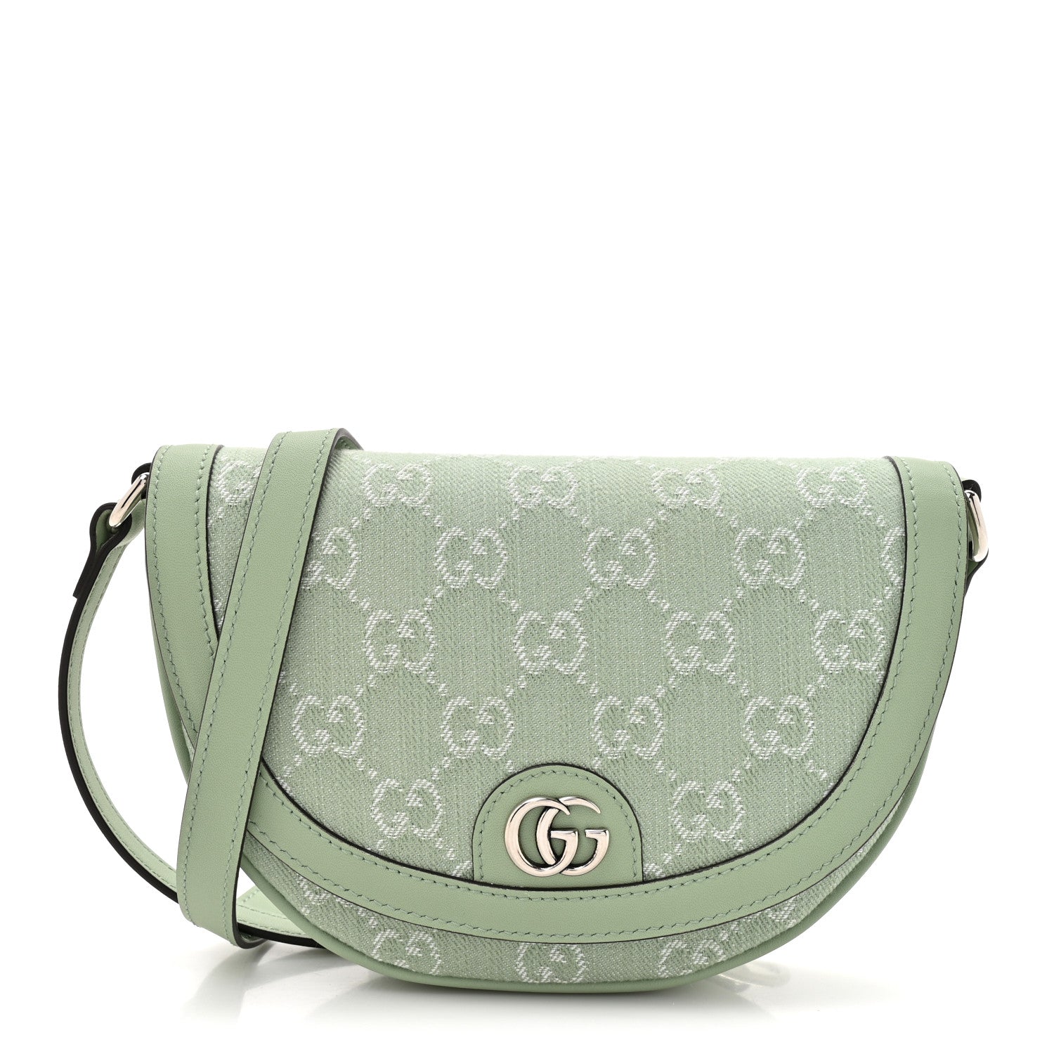 Denim GG Monogram Calfskin Mini Ophidia Flap Shoulder Bag Pale Green