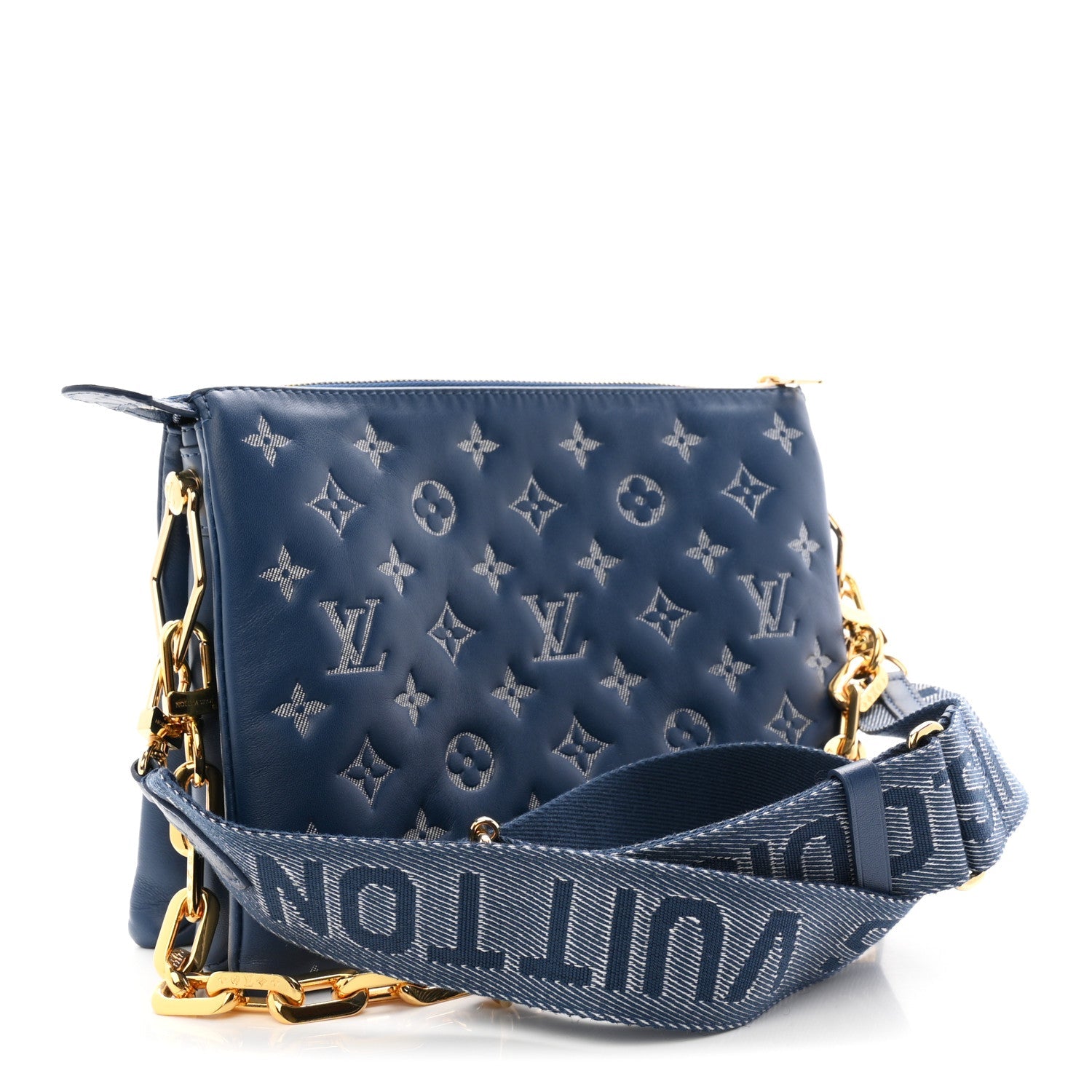 Lambskin Embossed Monogram Coussin PM Denim Blue