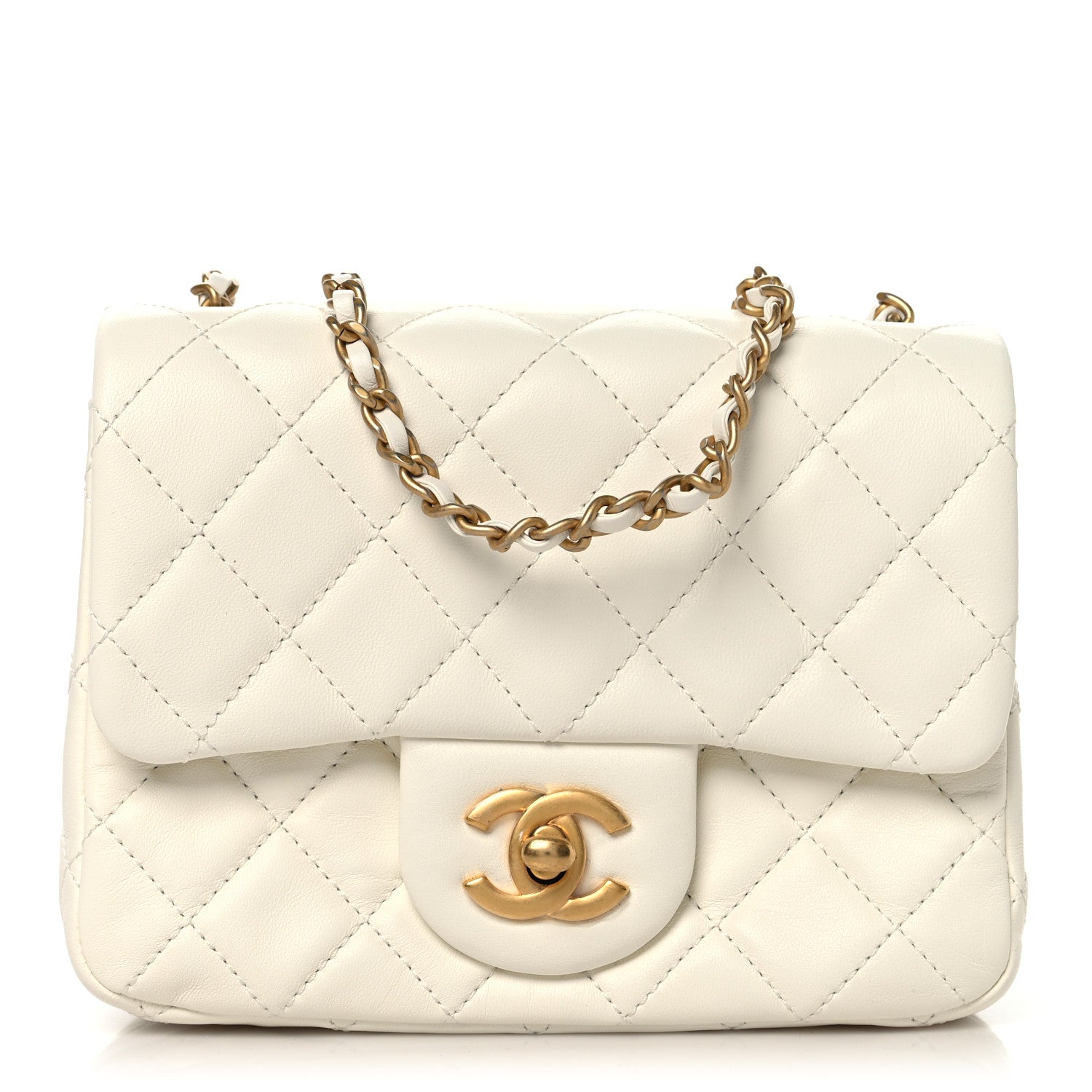 Lambskin Quilted Mini Pearl Crush Flap White