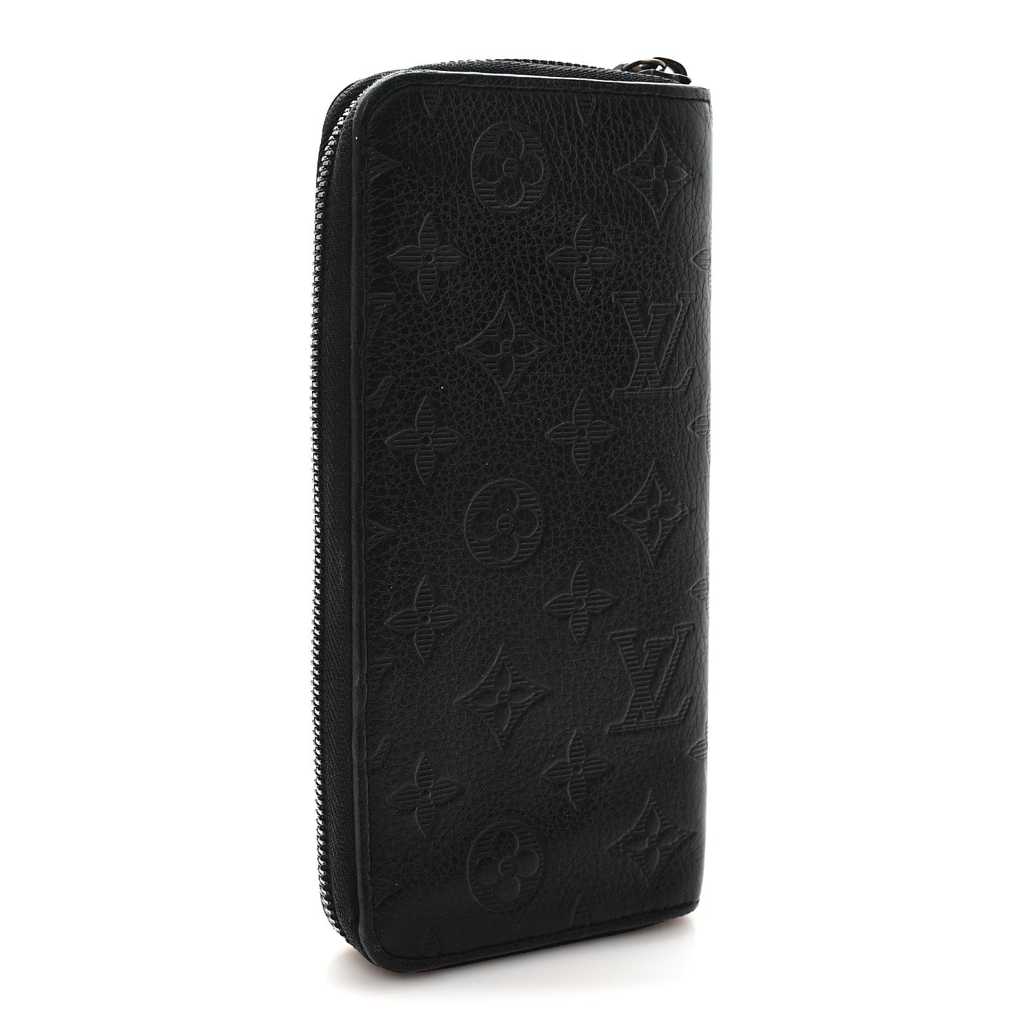 Calfskin Monogram Shadow Vertical Zippy Wallet Black