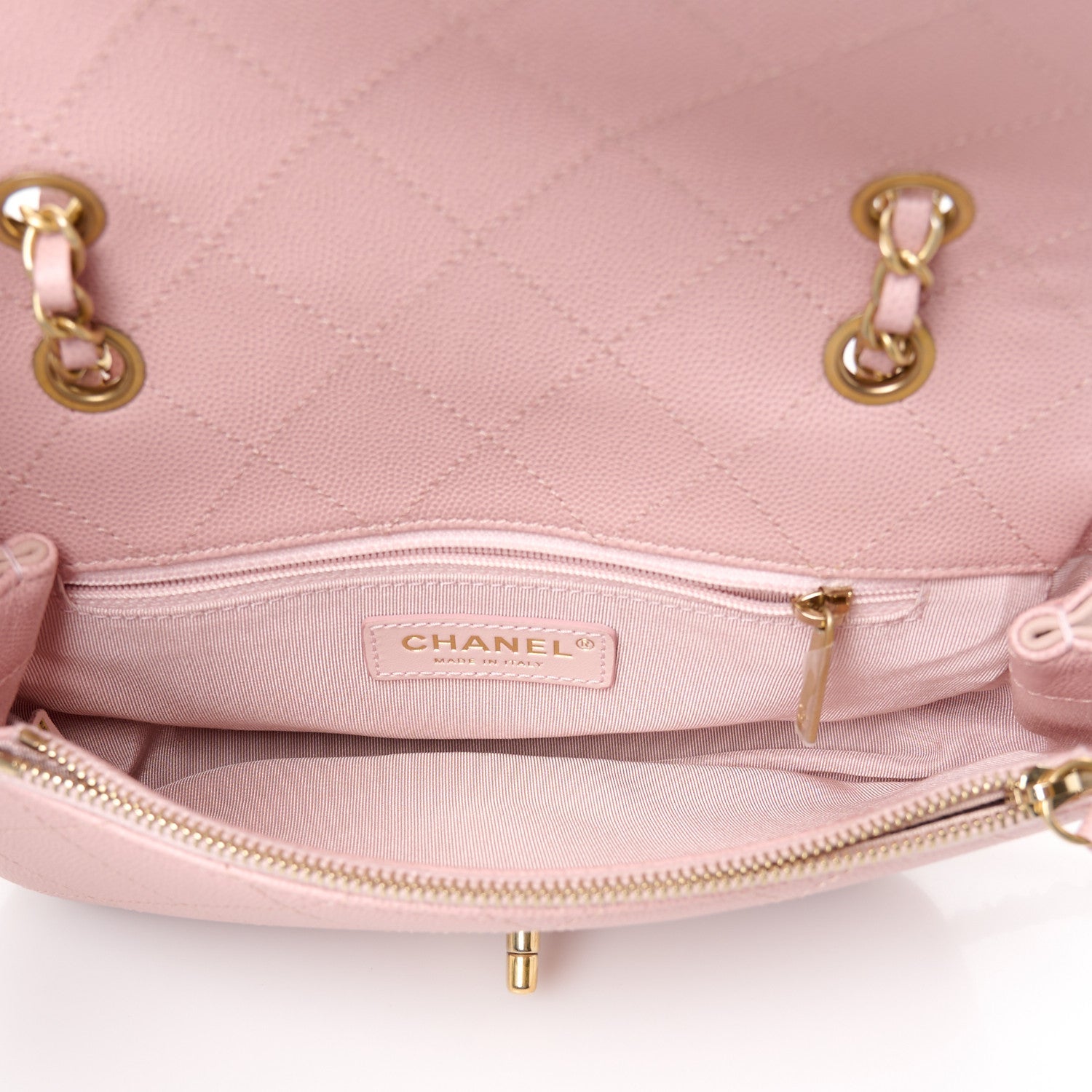 Lambskin Caviar Lovely Chains Flap Shoulder Bag Pink