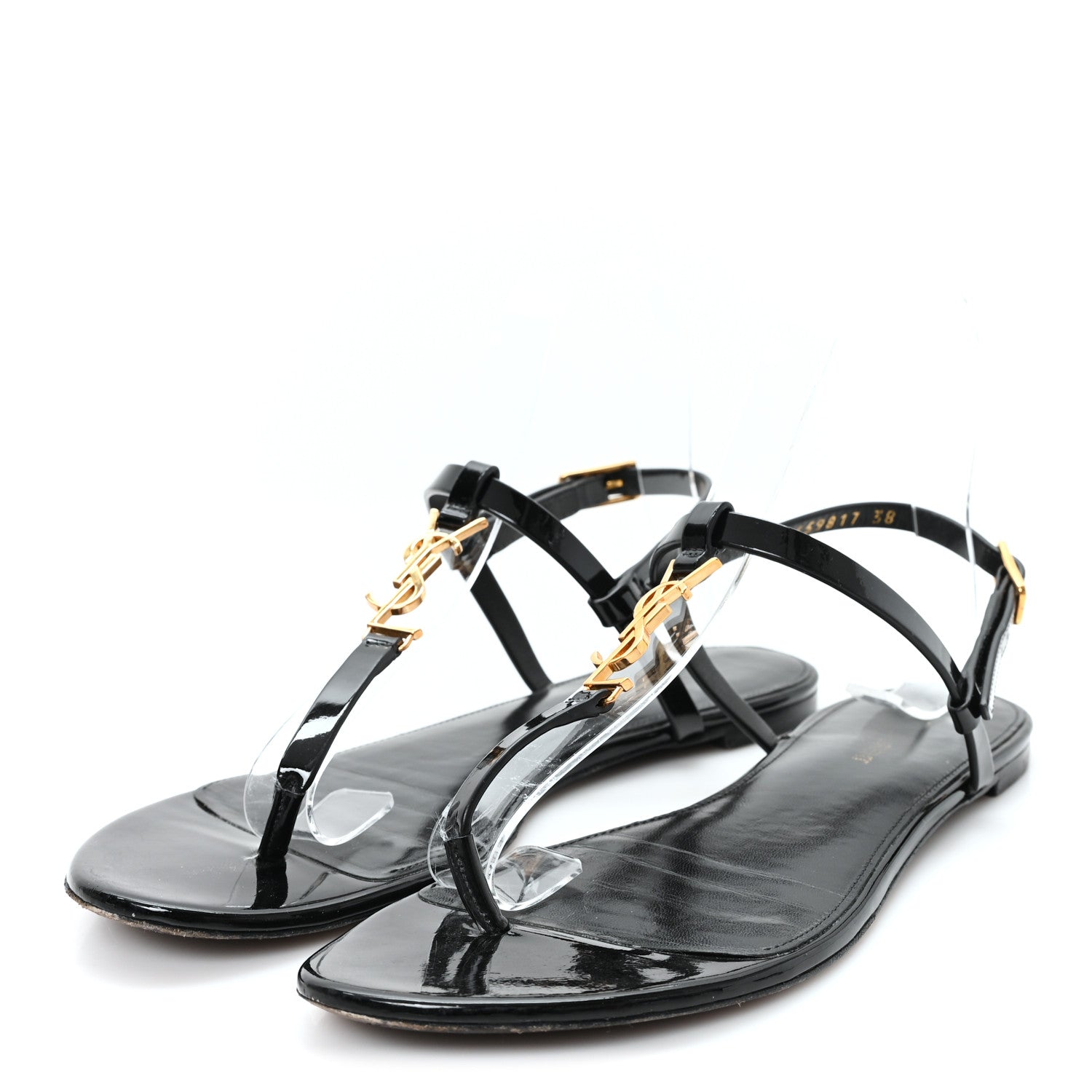 Patent Calfskin Cassandra Monogram Sandals 38 Black