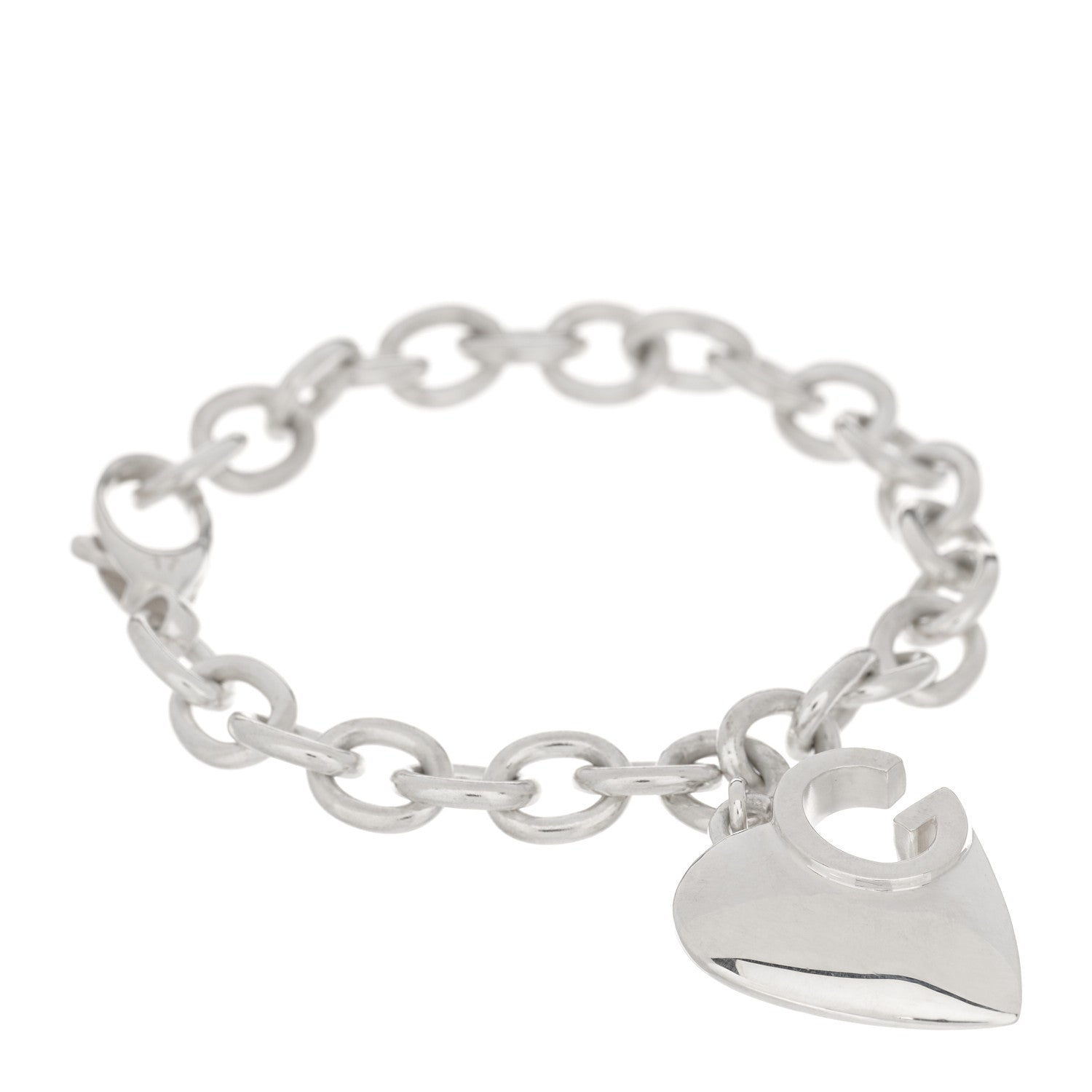 Sterling Silver G Heart Charm Link Bracelet