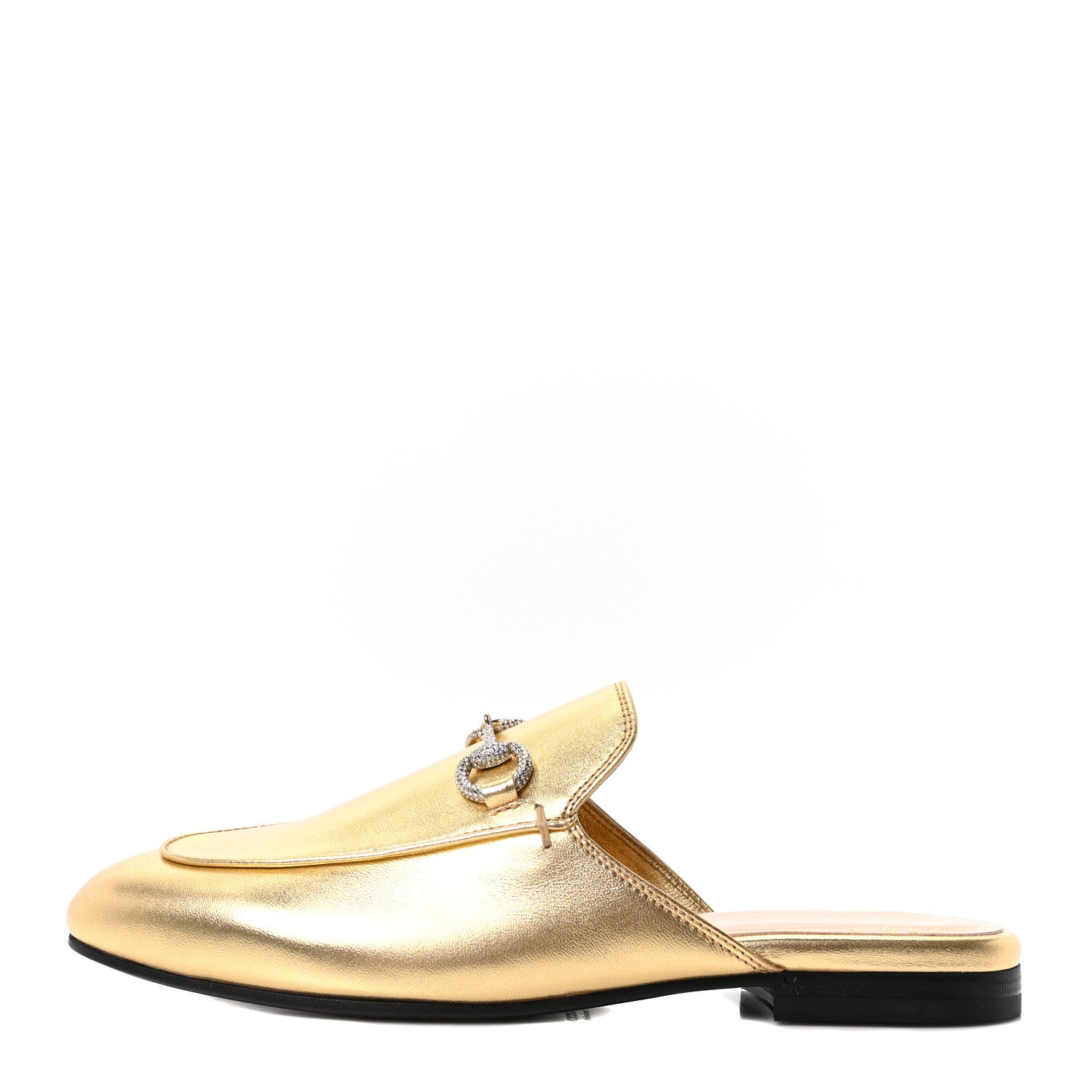 Nappa Silk Crystal Horsebit Womens Princetown Slippers 36.5 Gold