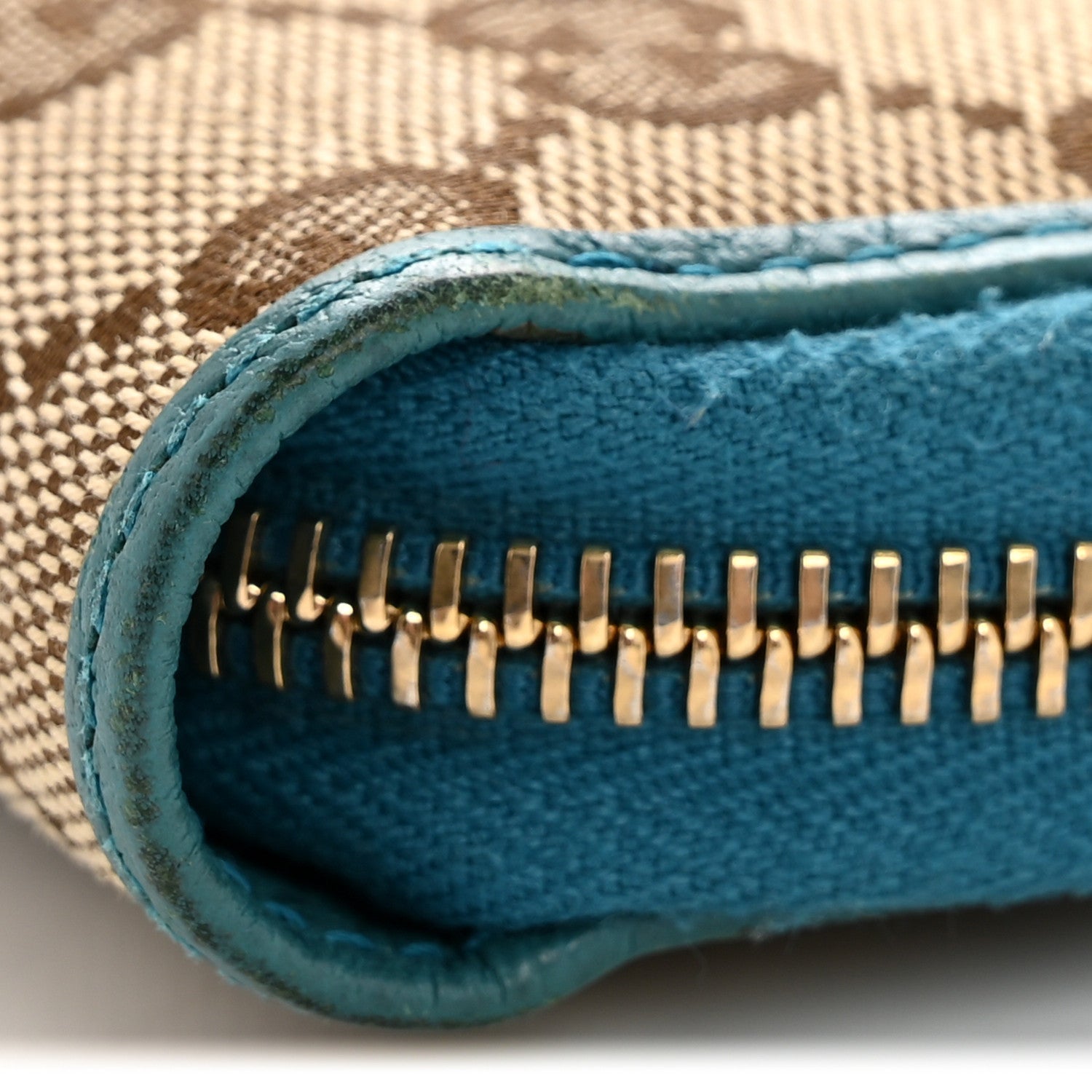 Monogram Dollar Calfskin Zip Around Compact Wallet Beige Ebony Deep Cobalt