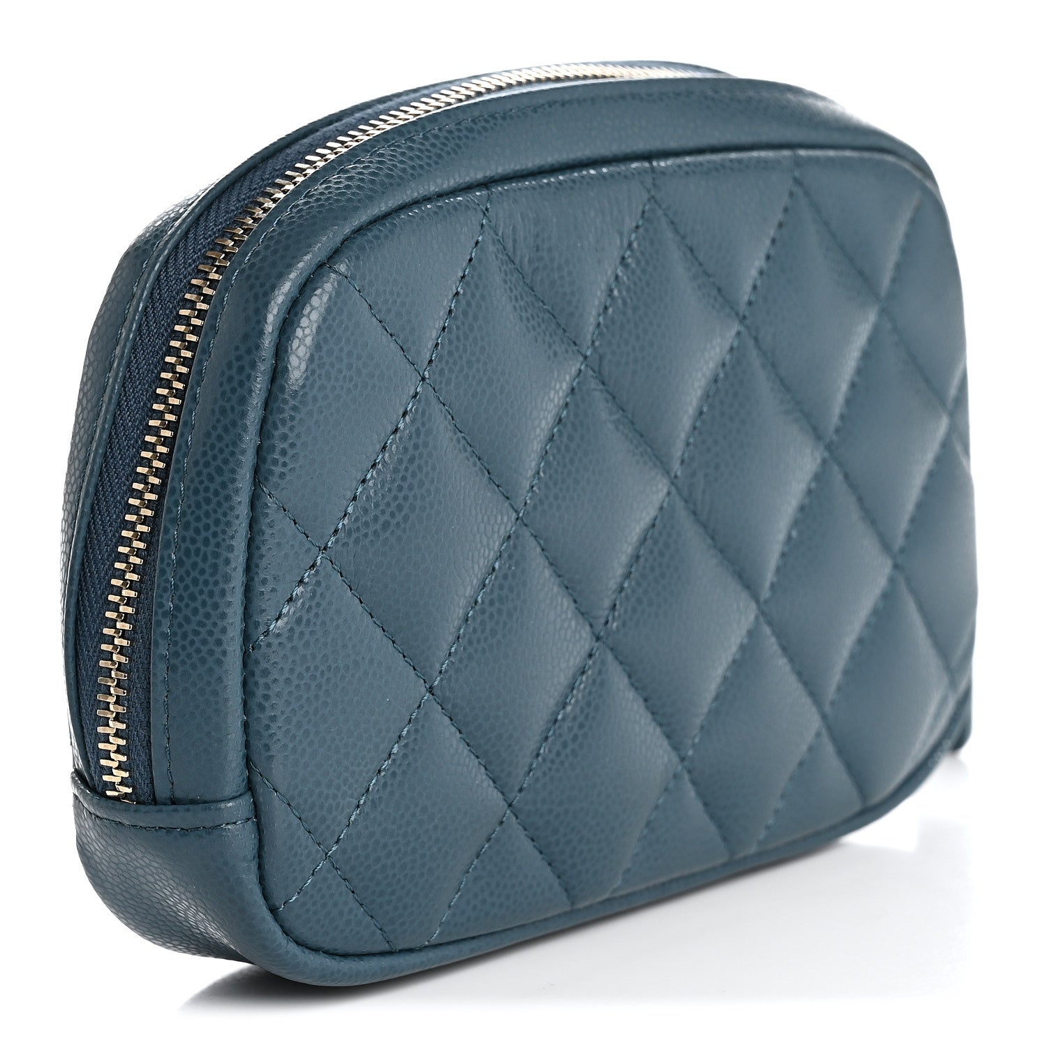 Caviar Quilted Small Curvy Pouch Cosmetic Case Blue