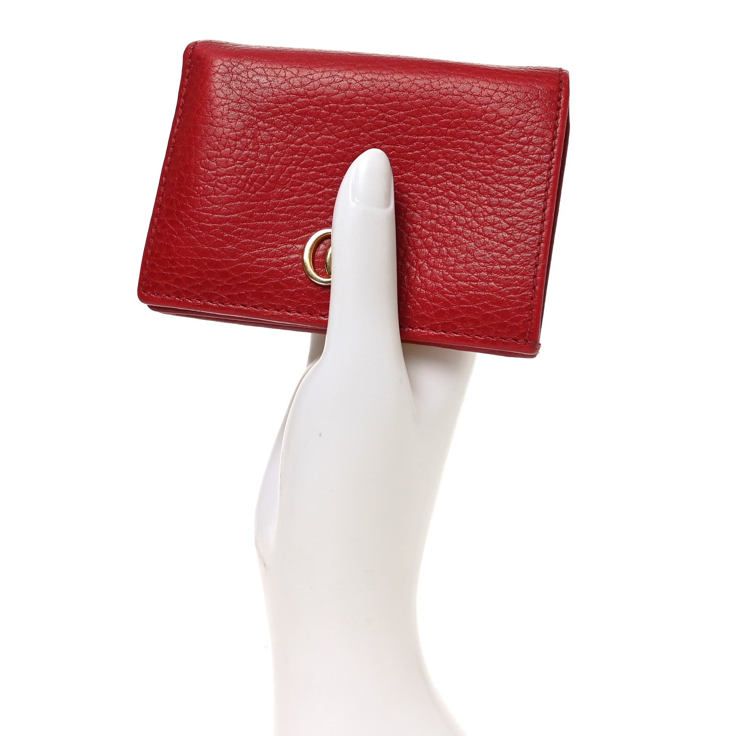 Pebbled Calfskin GG Marmont Card Case Hibiscus Red