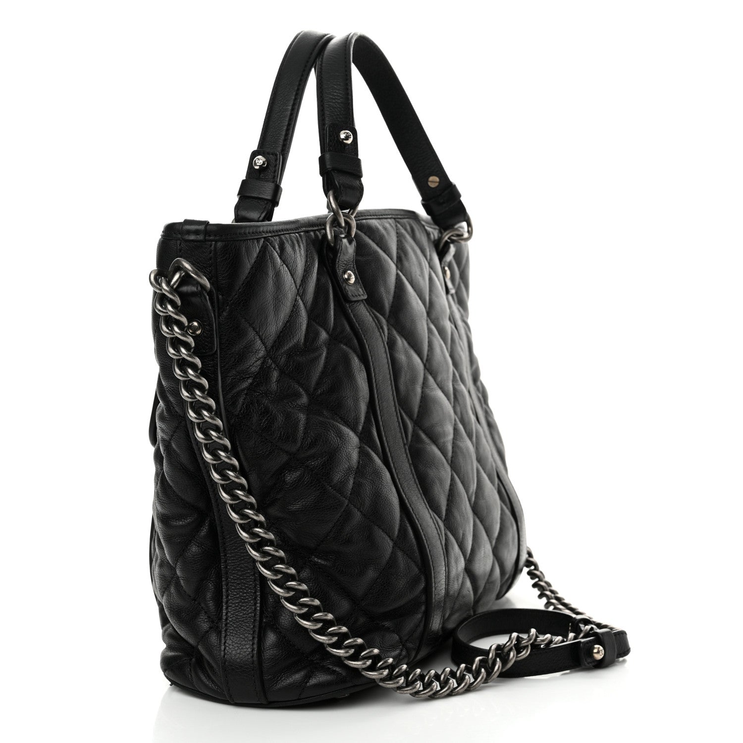 Calfskin Quilted Small Casual Riviera Tote Black