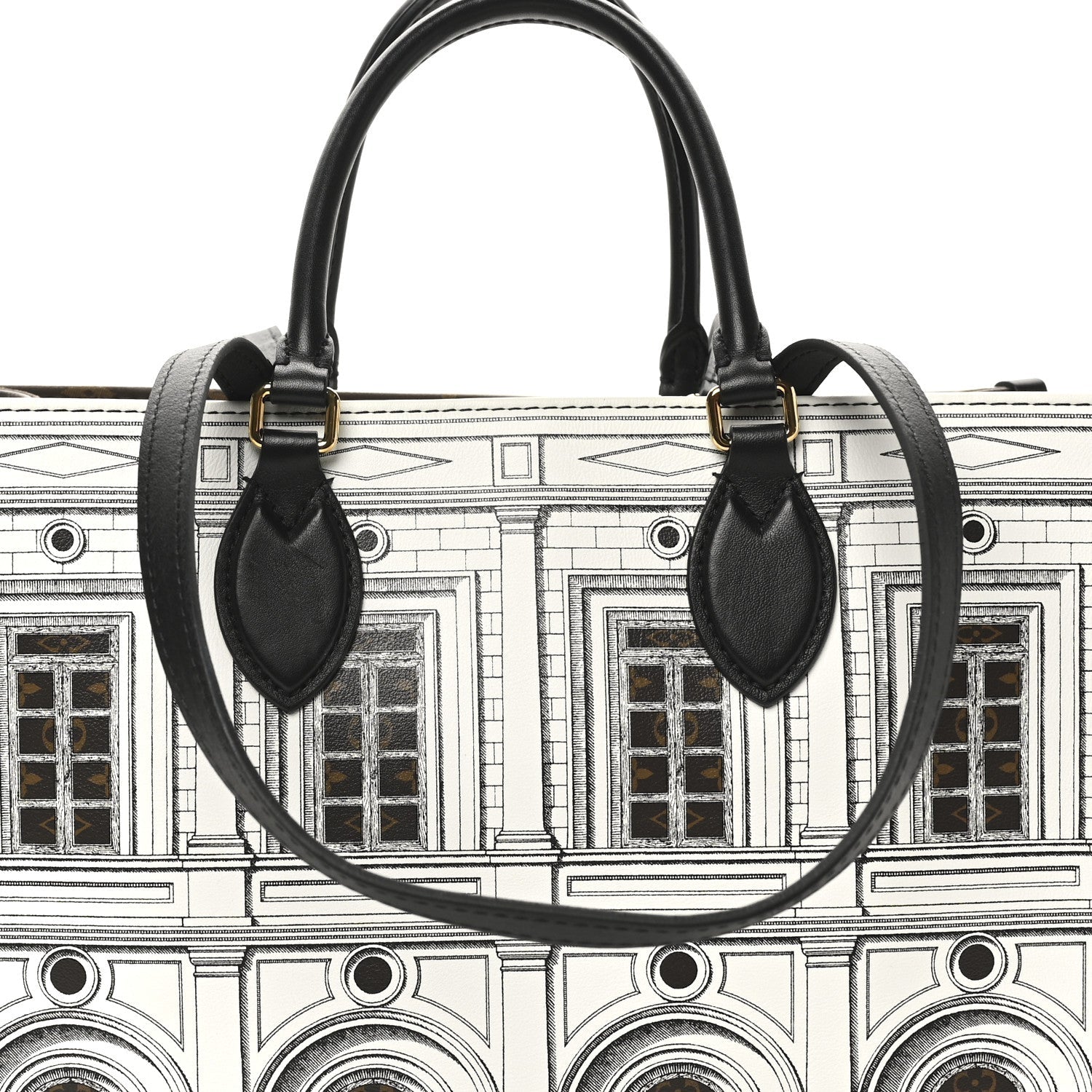 X FORNASETTI Calfskin Architettura Onthego MM Black White