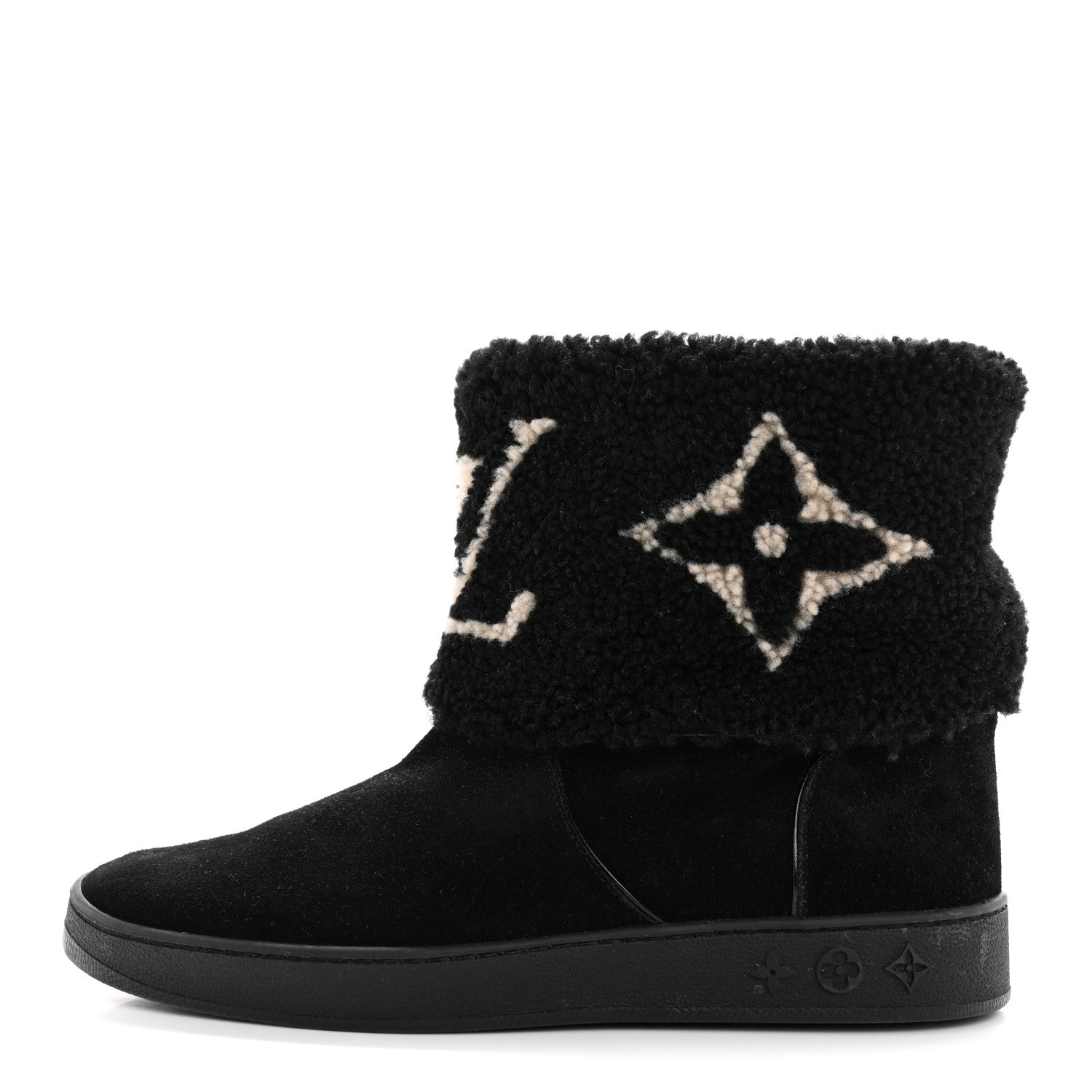 Suede Calfskin Shearling Snowdrop Flat Ankle Boot 38.5 Black