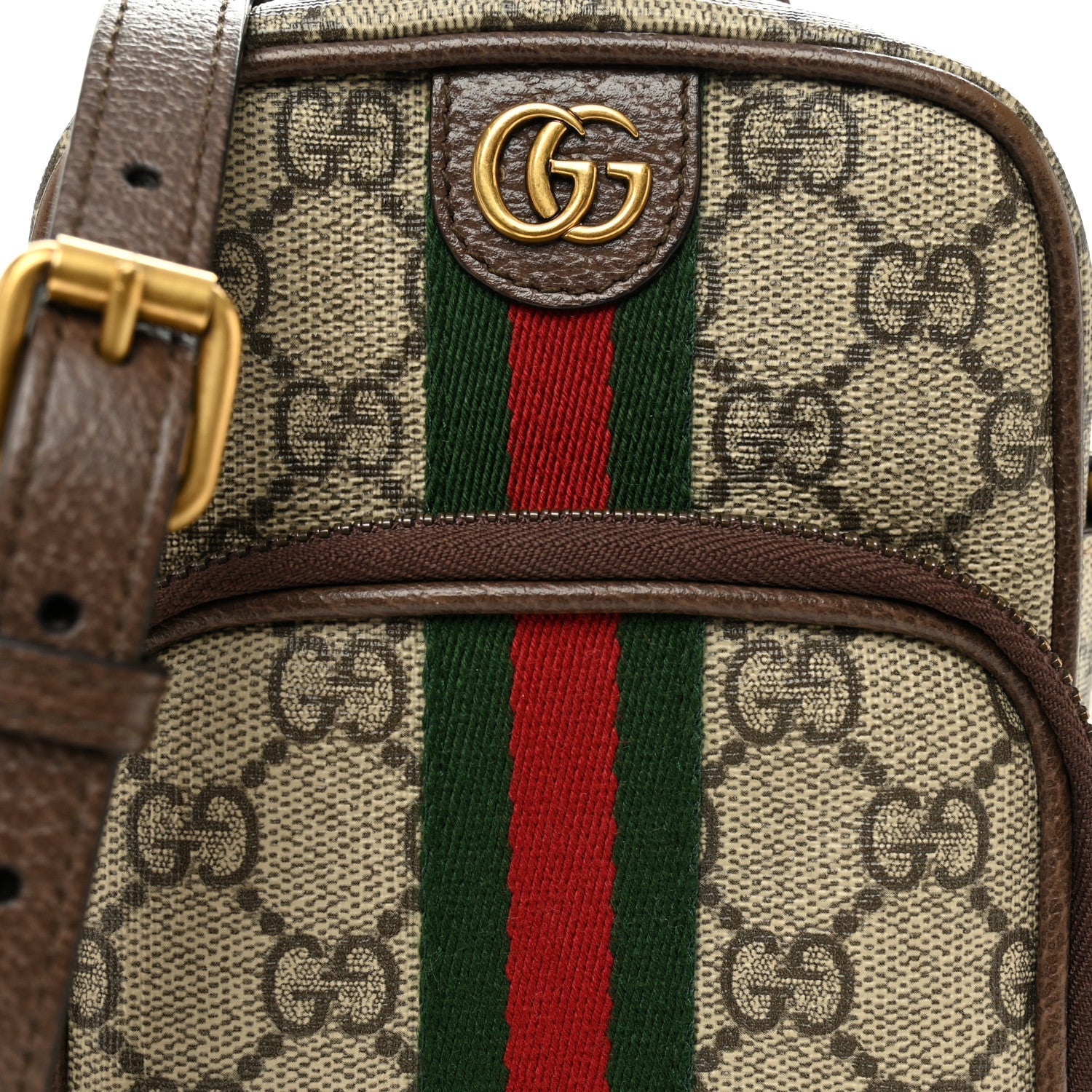 GG Supreme Monogram Web Mini Ophidia Double Zip Messenger Bag Beige New Acero