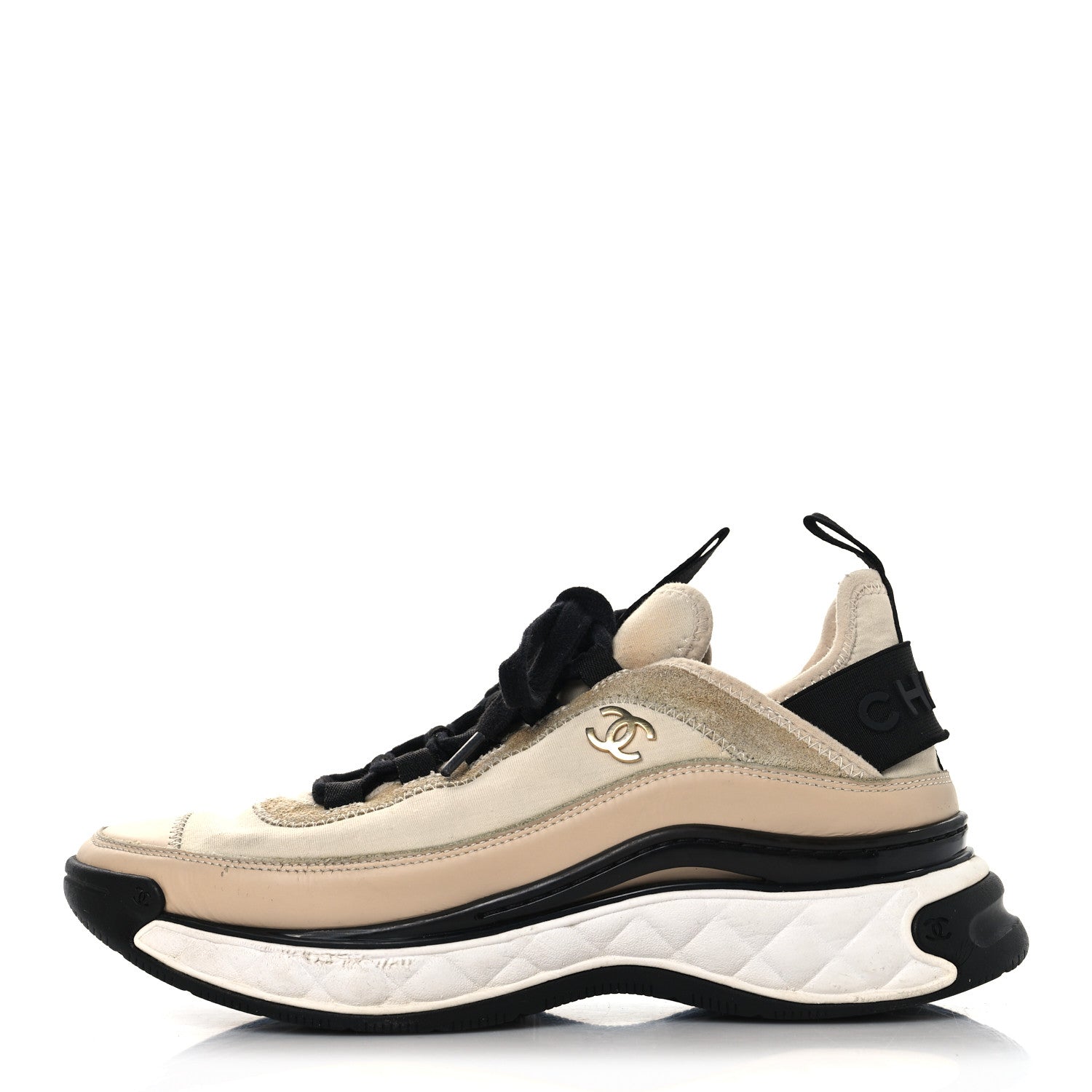 Velvet Calfskin Mixed Fibers CC Sneakers 37 Beige