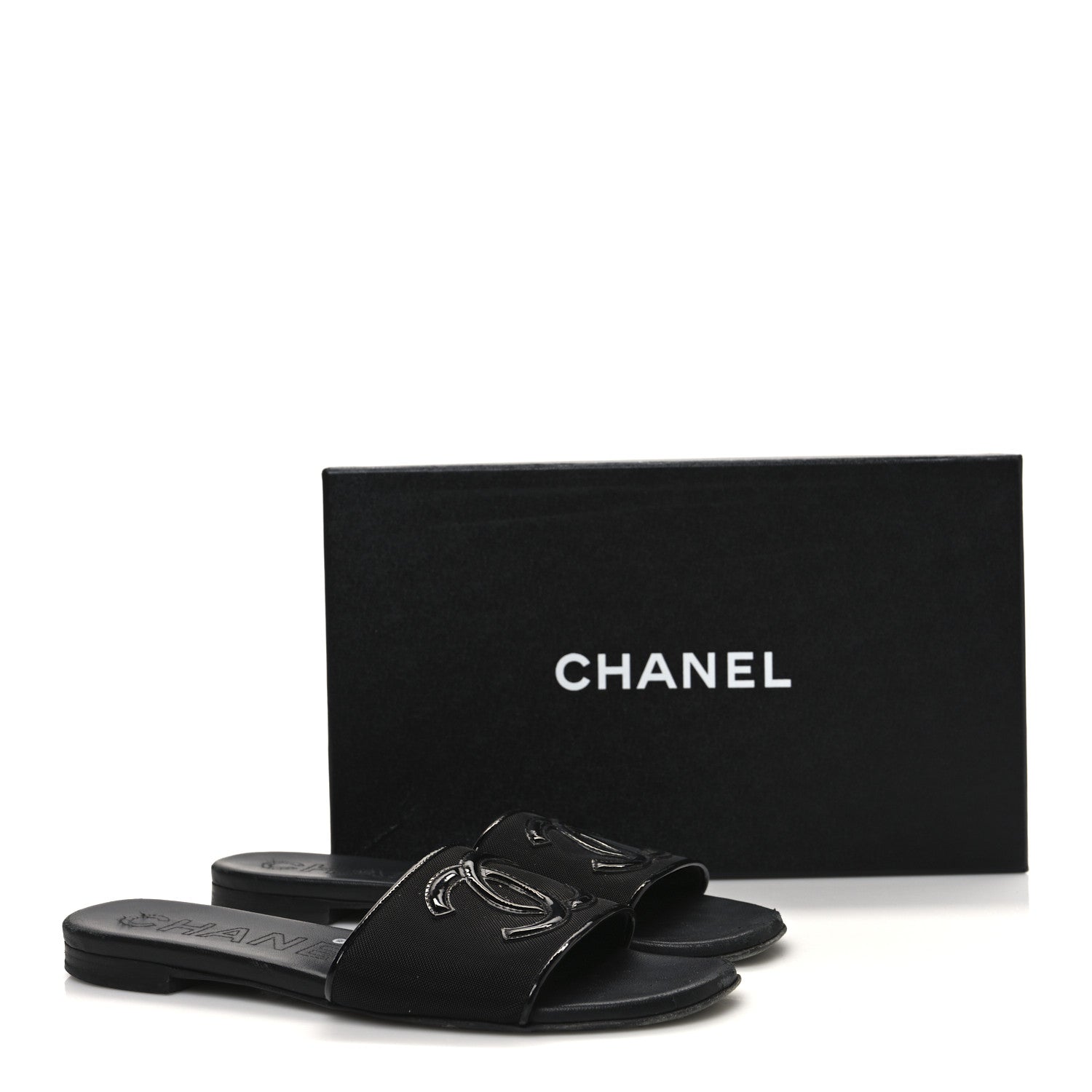 Mesh Patent Calfskin CC Mules 36.5 Black