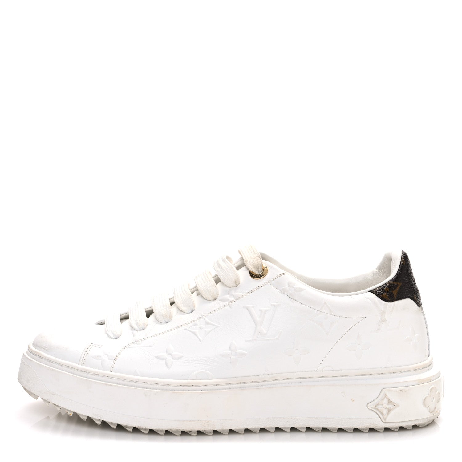 Lambskin Embossed Monogram Time Out Sneakers 39 White