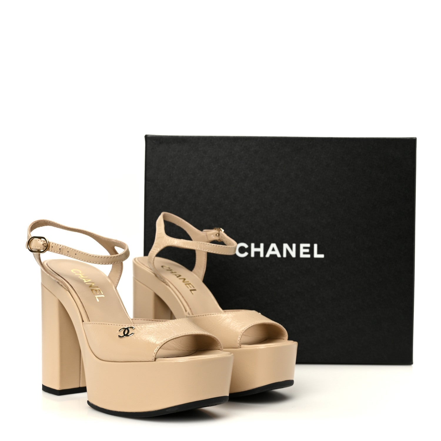 Calfskin CC Platform Sandals 36.5 Beige