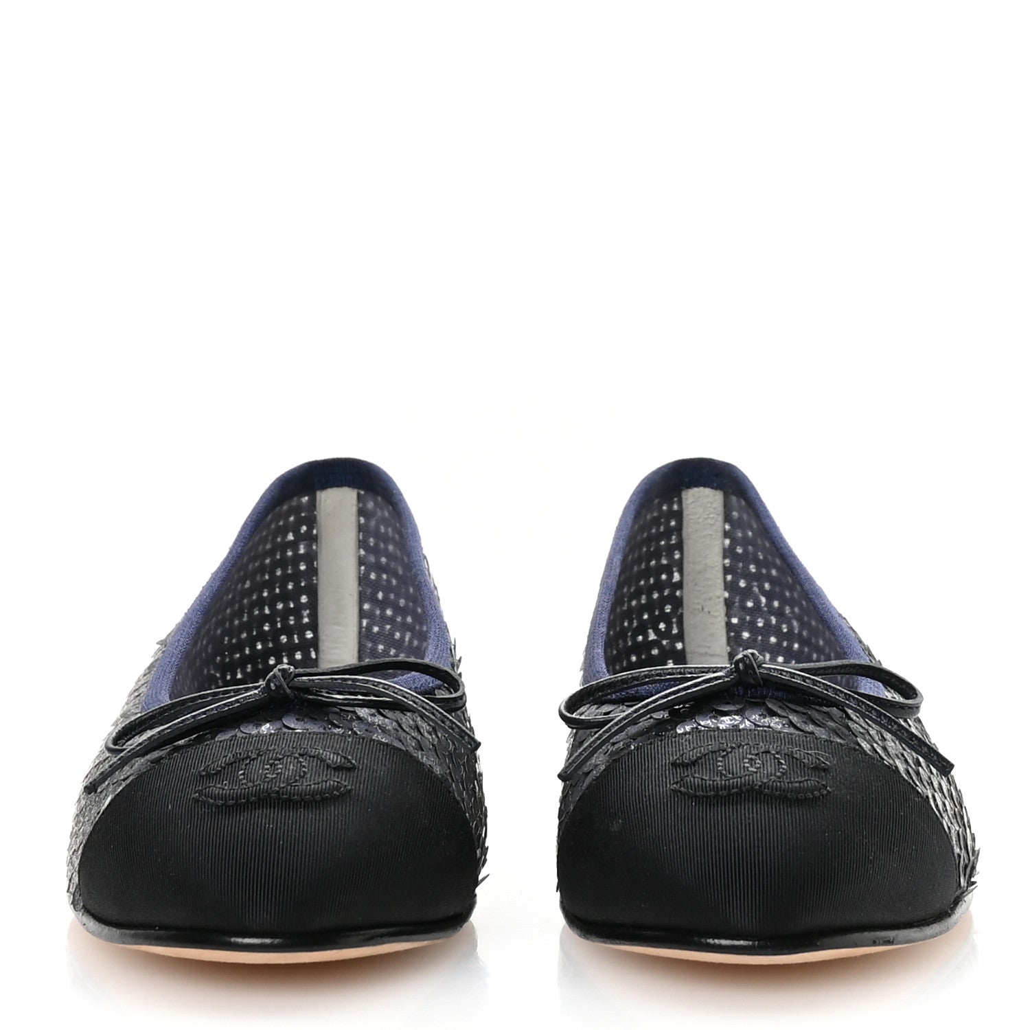 Glittered Muslin Grosgrain Cap Toe Ballerina Flats 37 Navy Blue Black