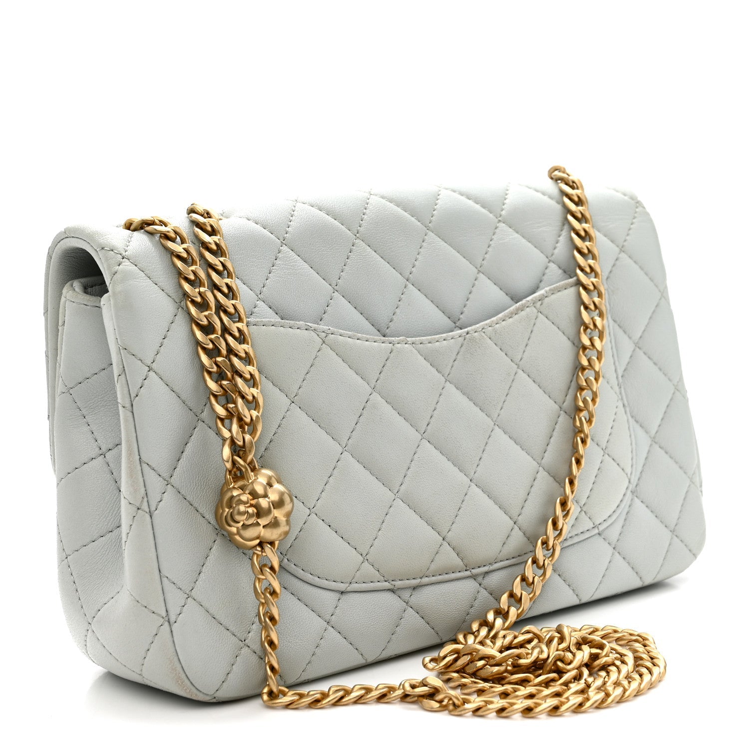 Lambskin Quilted Small Sweet Camellia Flap Light Blue