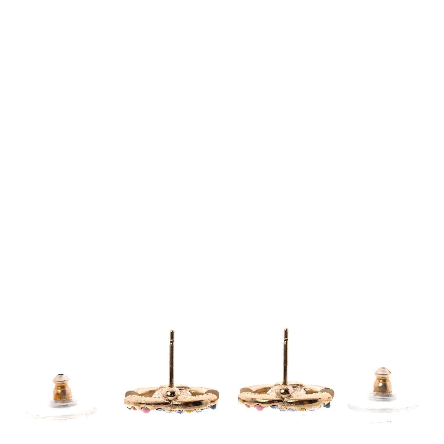 Resin Pearl Crystal CC Earrings Gold Multicolor