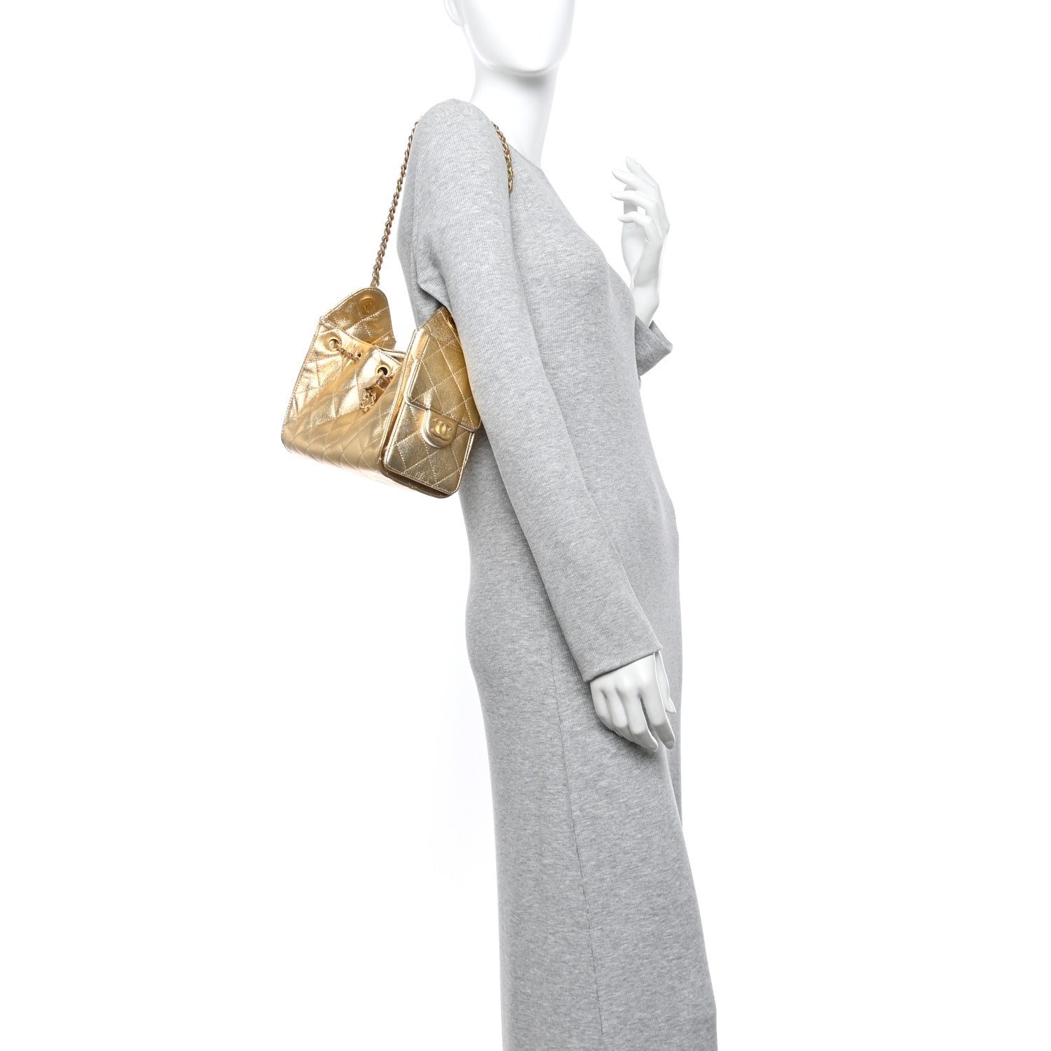Metallic Caviar Quilted Mini Chanel 25 Handbag Gold