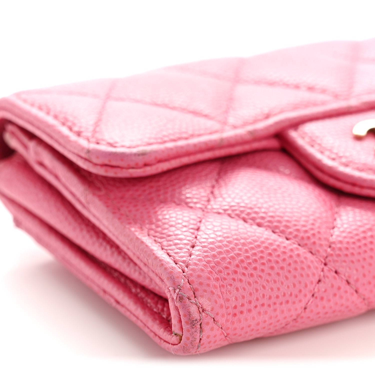 Caviar Quilted Flap Card Holder Wallet Pink