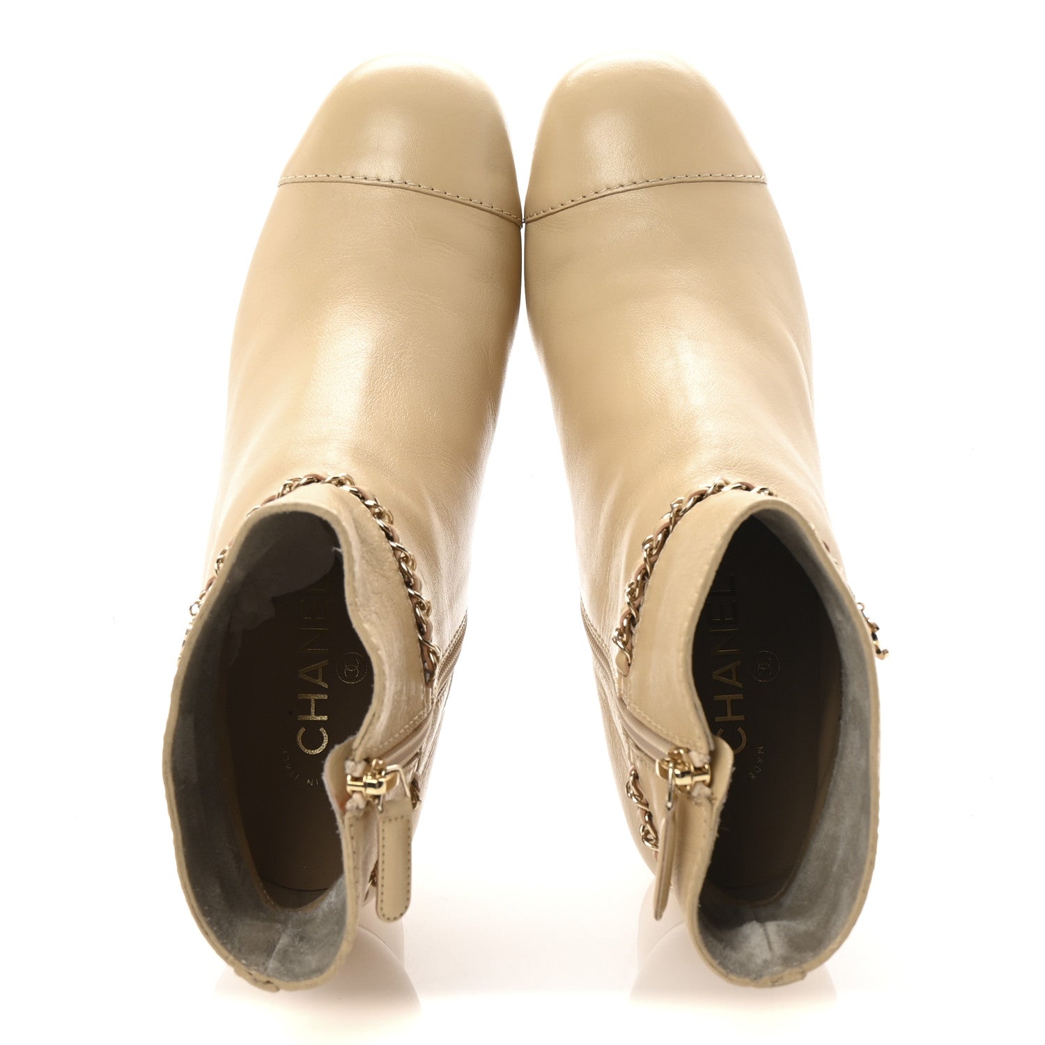 Calfskin Cap Toe Chain Short Boots 41 Beige