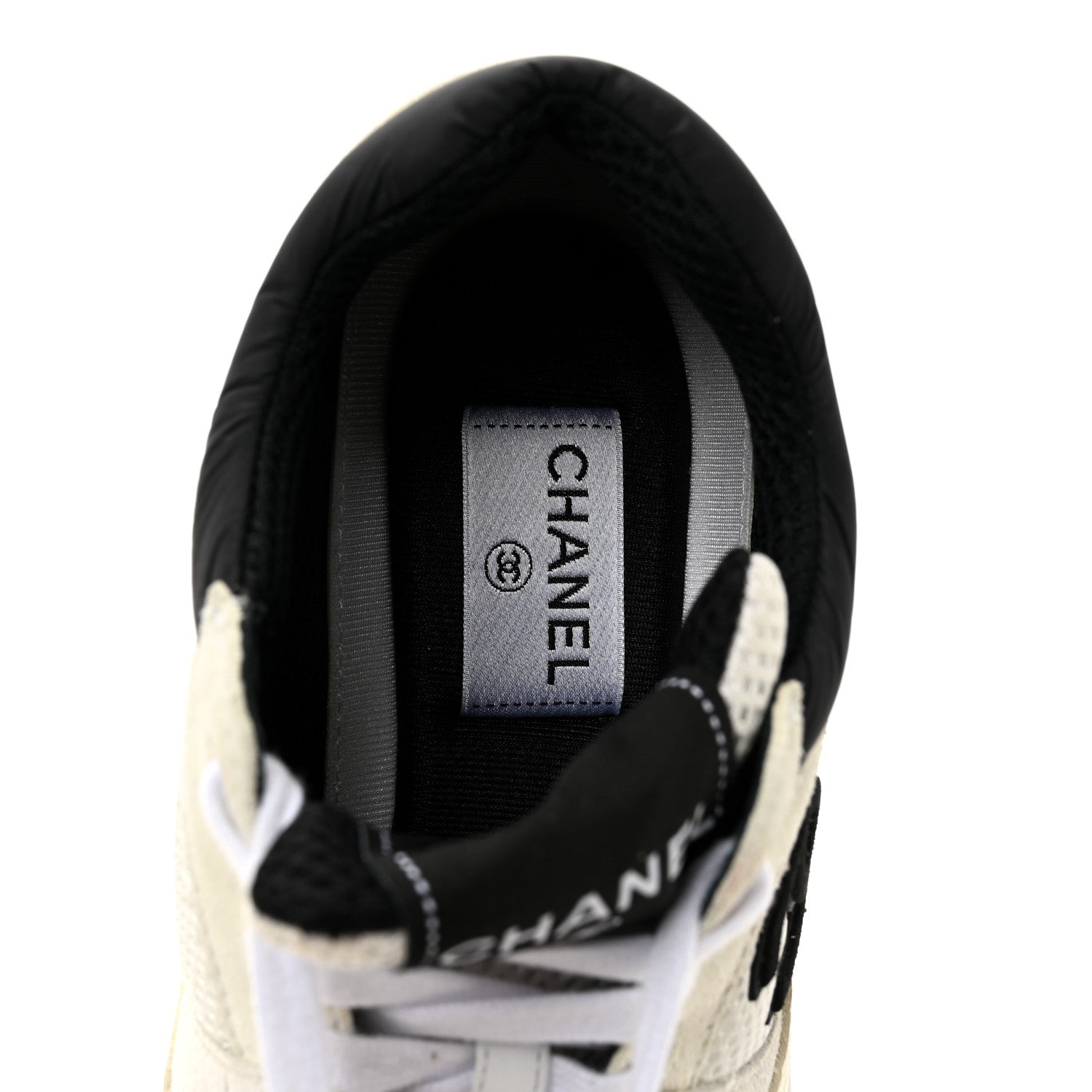 Mesh Suede Calfskin Grained Calfskin Womens CC Sneakers 38.5 White Black
