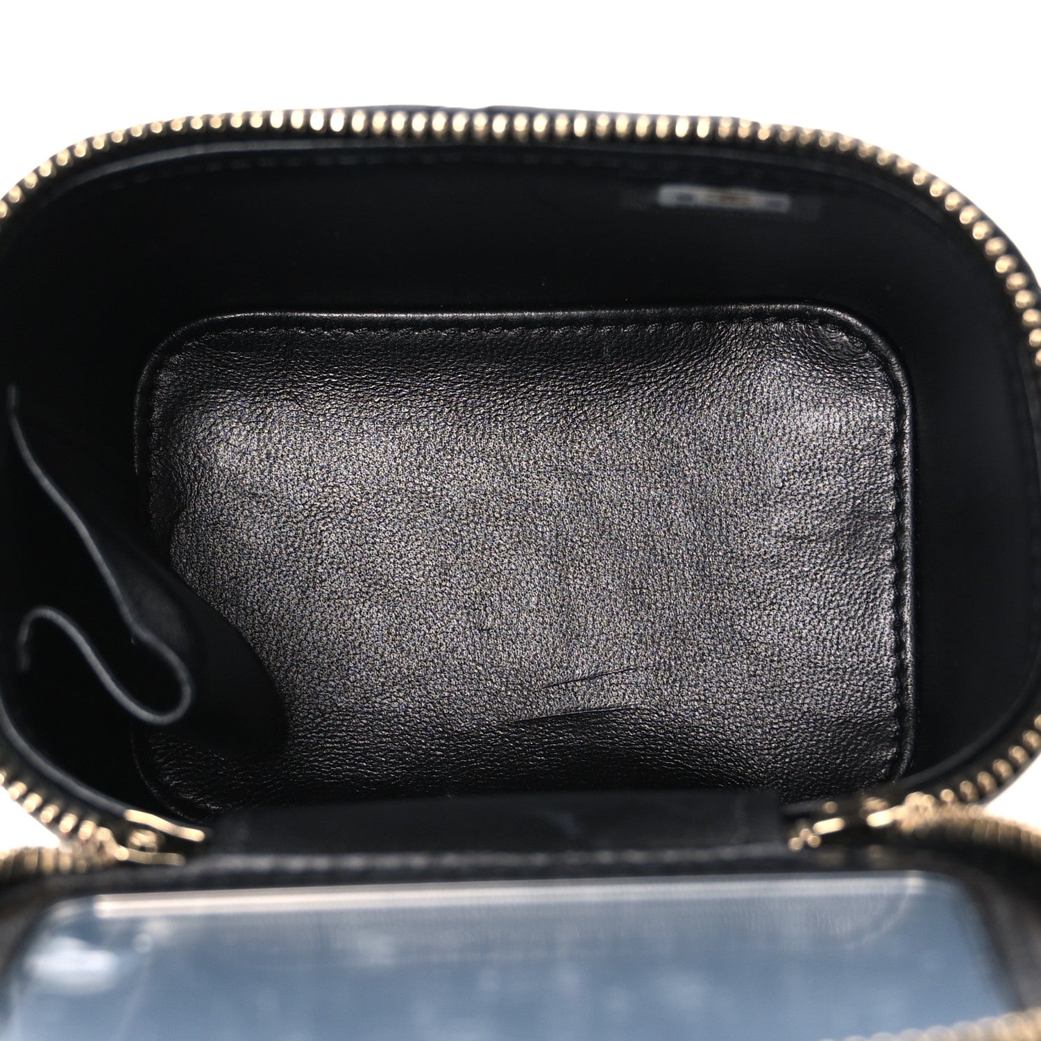 Lambskin Quilted Metal Mini Top Handle Vanity Case With Chain Black