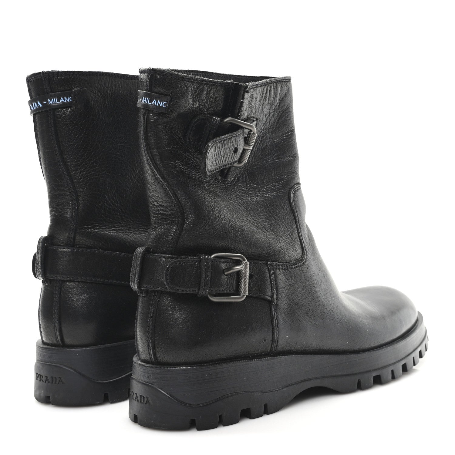 Calfskin Double Buckle Combat Boots 37 Black