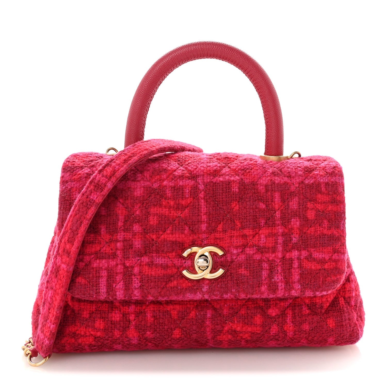 Tweed Mini Coco Handle Flap Fuchsia