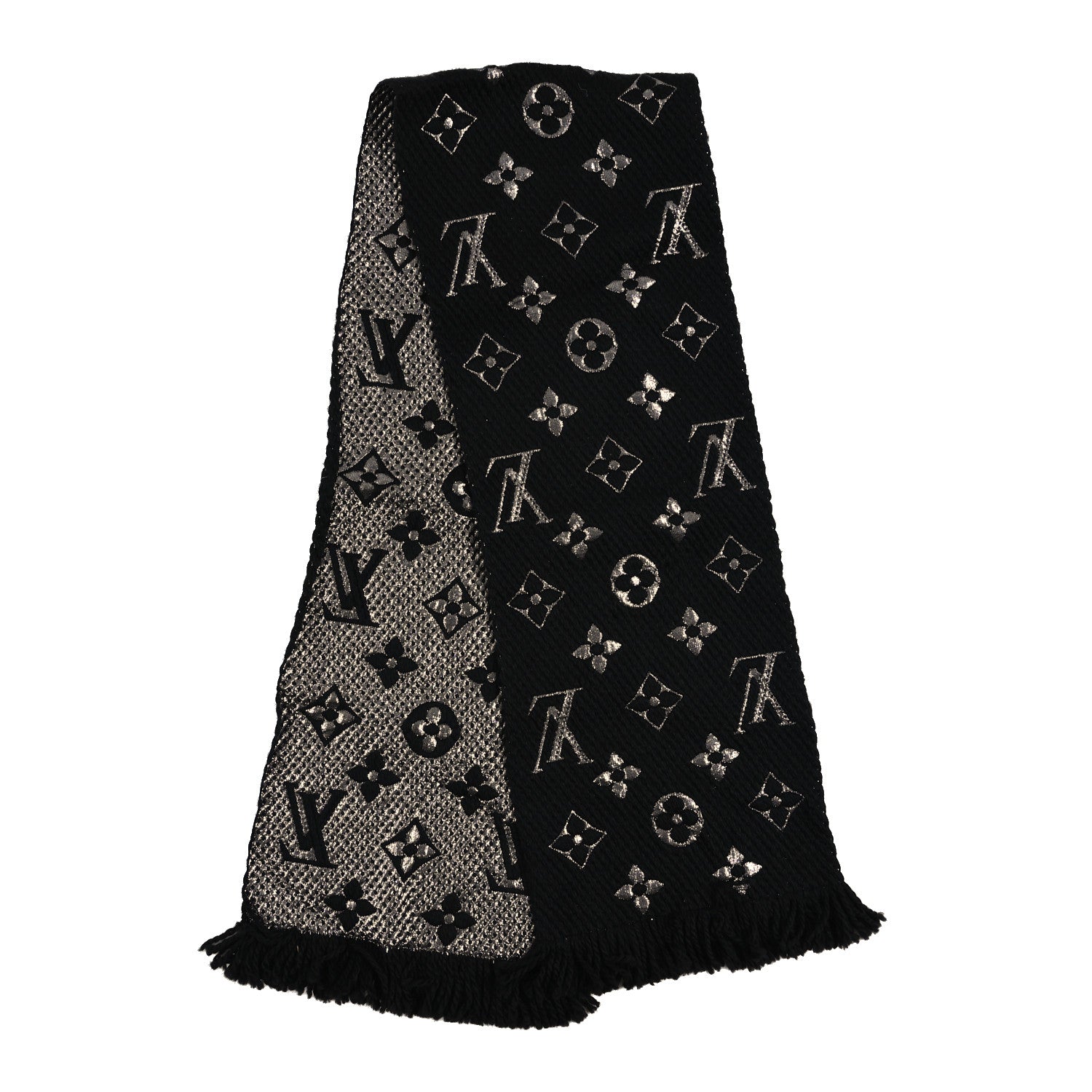 Wool Silk Logomania Shine Scarf Black