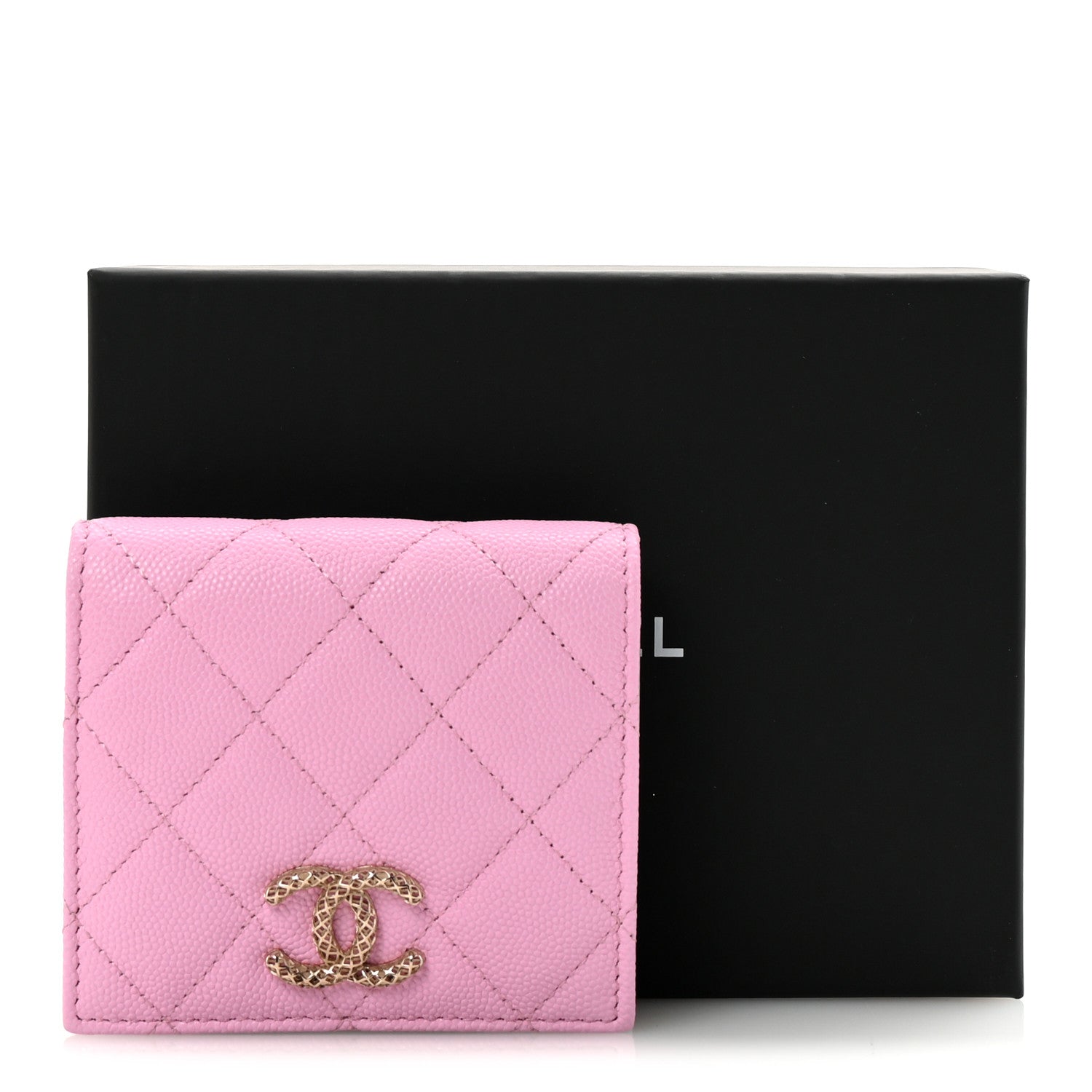 Caviar Metal Perforated Quilted CC Compact Bi-Fold Flap Wallet Lilac Light Green