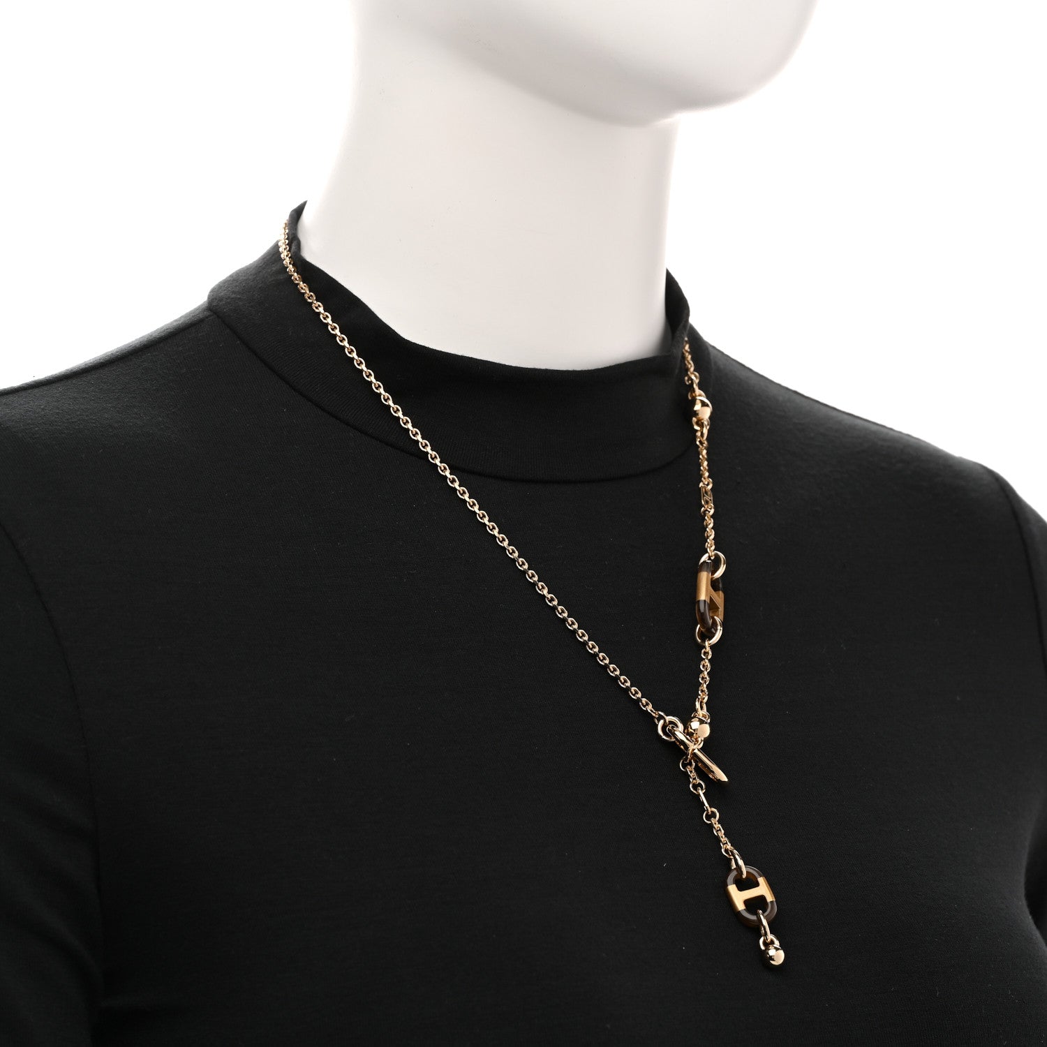 Lacquered Horn Permabrass Sur Mer Necklace Small Model Gold Black