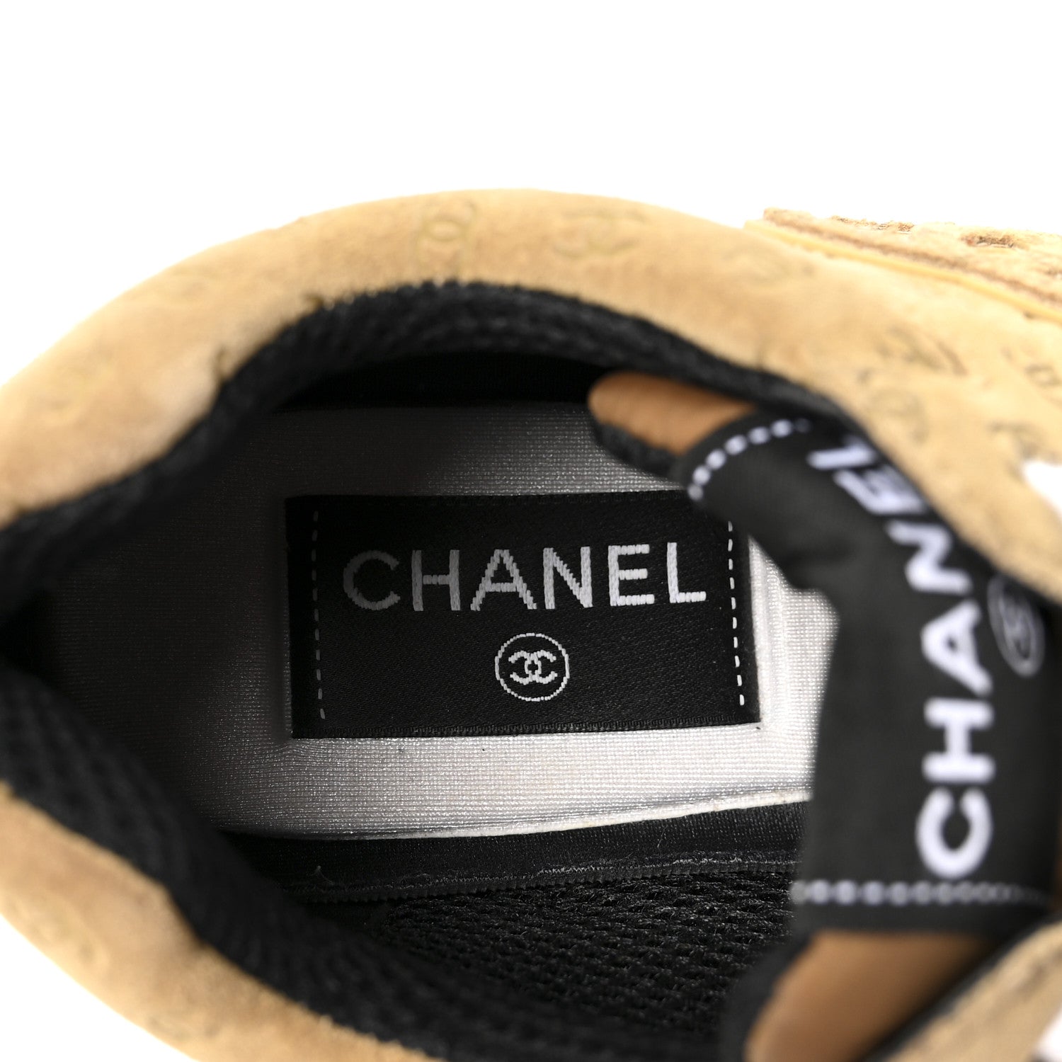 Nylon Suede Calfskin Printed CC Sneakers 37 Beige