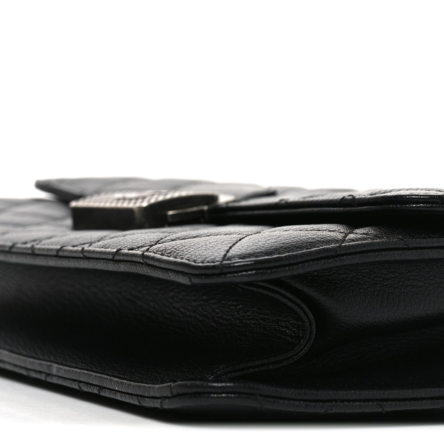 Goatskin Quilted Small CC University Top Handle Flap Black