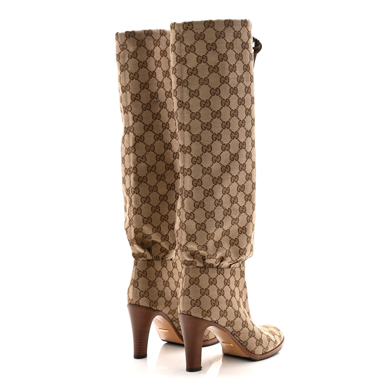 Monogram Malaga Kid Lisa Mid Heel Boots 37.5 Beige Ebony