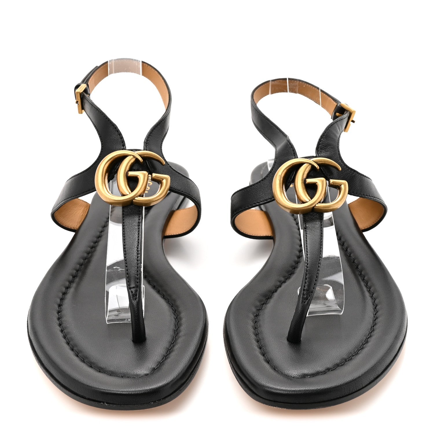 Calfskin Double G Thong Flat Sandals 37.5 Black