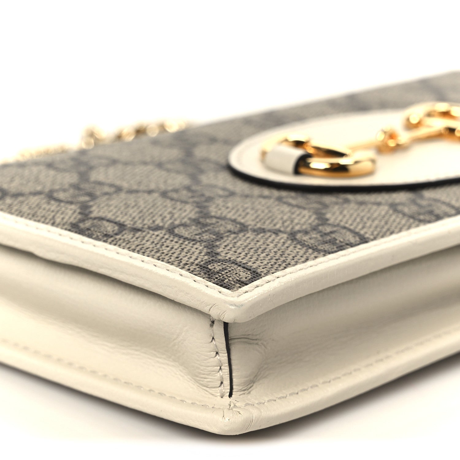 GG Supreme Monogram Azalea Calfskin Horsebit 1955 Wallet On Chain Beige Ebony Mystic White