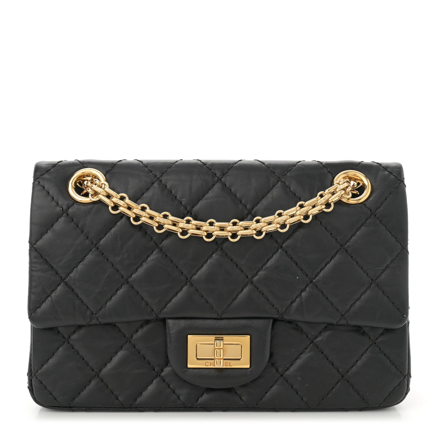 Aged Calfskin Quilted 2.55 Reissue Mini Flap Black