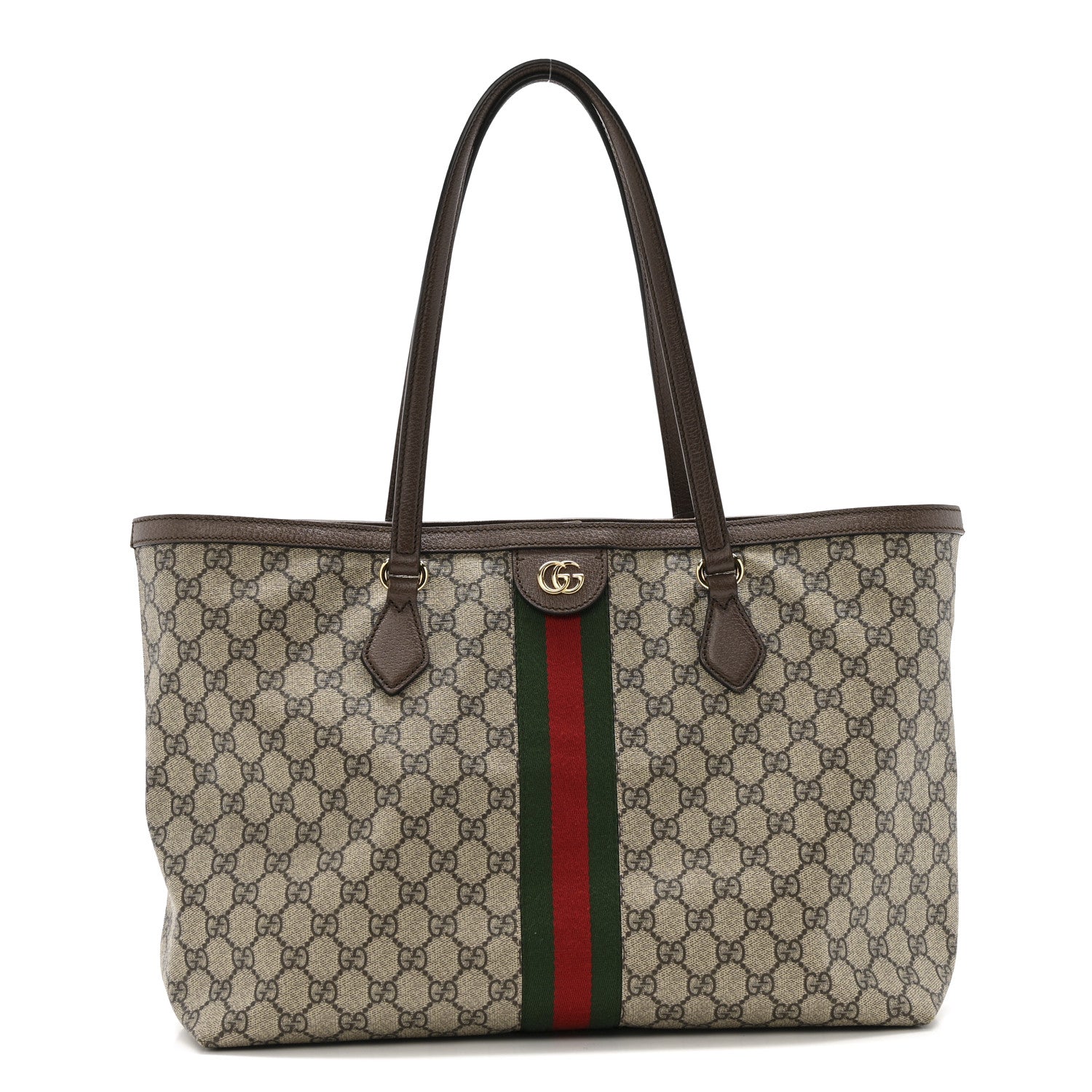 GG Supreme Monogram Textured Calfskin Web Medium Ophidia Shopping Tote Beige Ebony New Acero