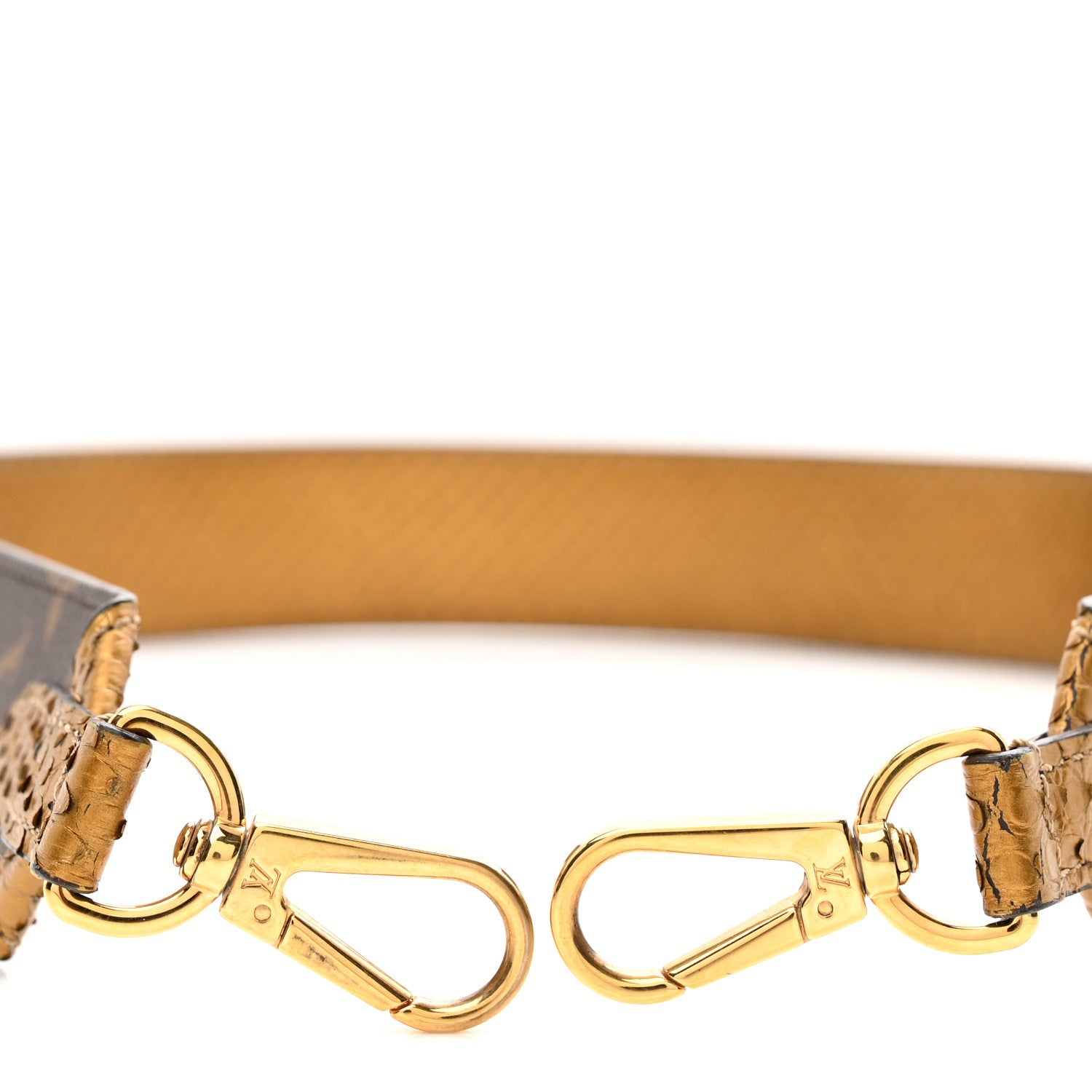 Metallic Snakeskin Monogram Bandouliere Shoulder Strap Gold