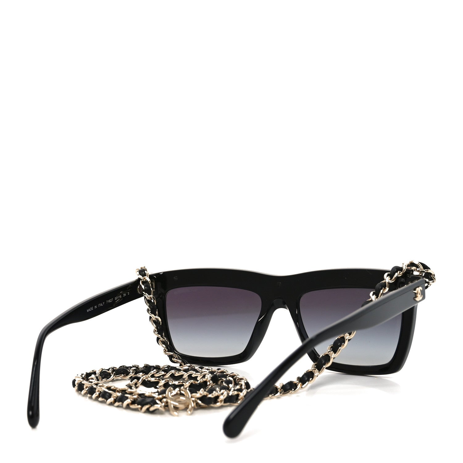 Acetate Metal Calfskin Chain Rectangle Sunglasses 71627 Black