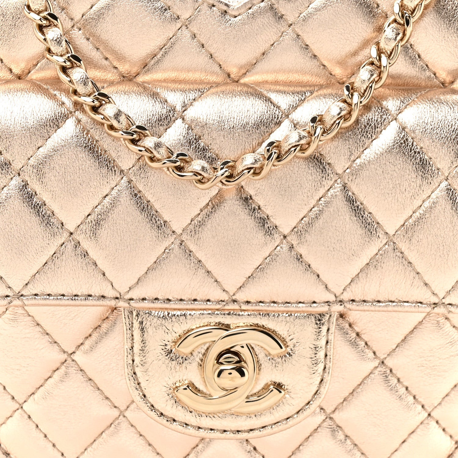 Metallic Lambskin Quilted CC In Love Heart Bag Gold