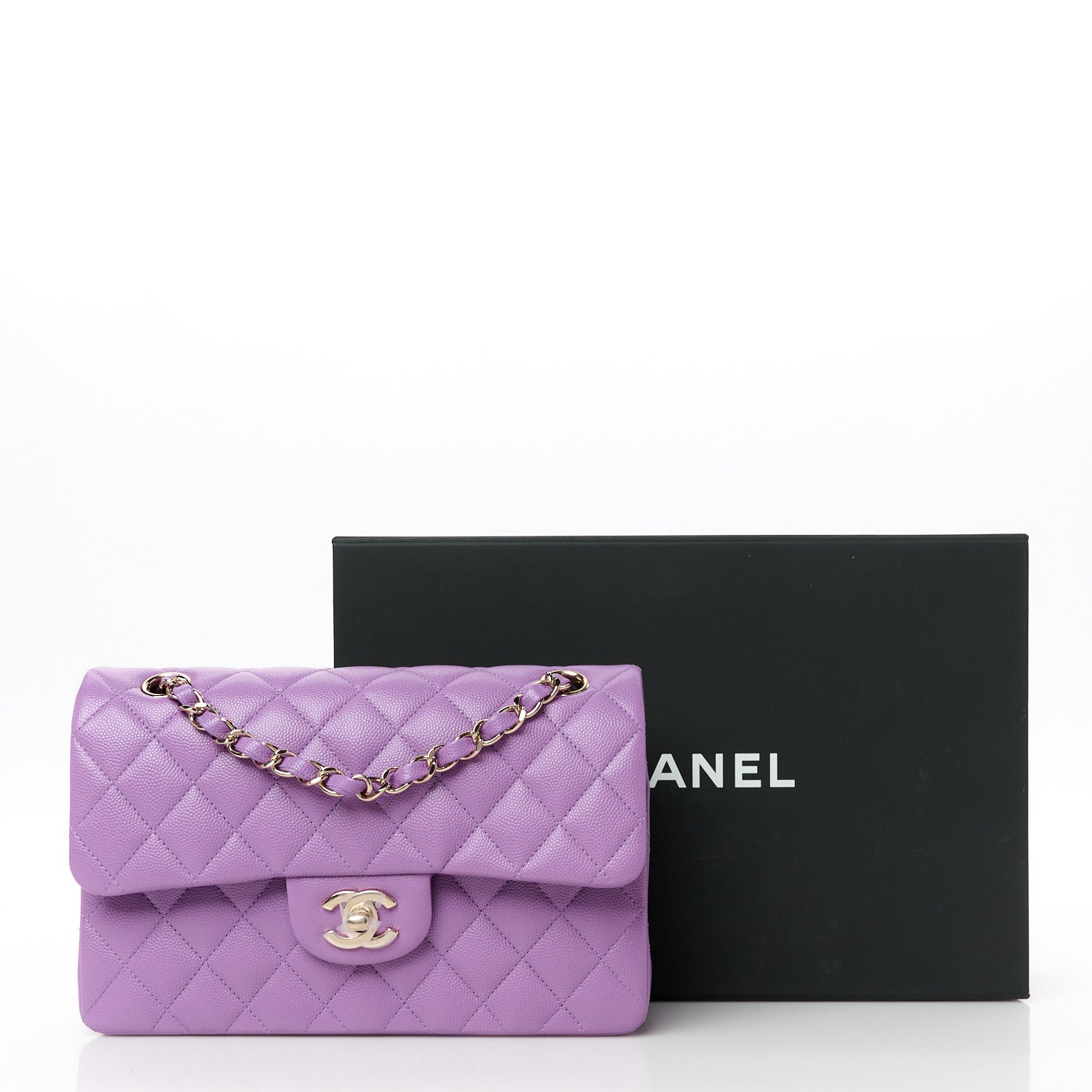 Caviar Quilted Small Double Flap Purple